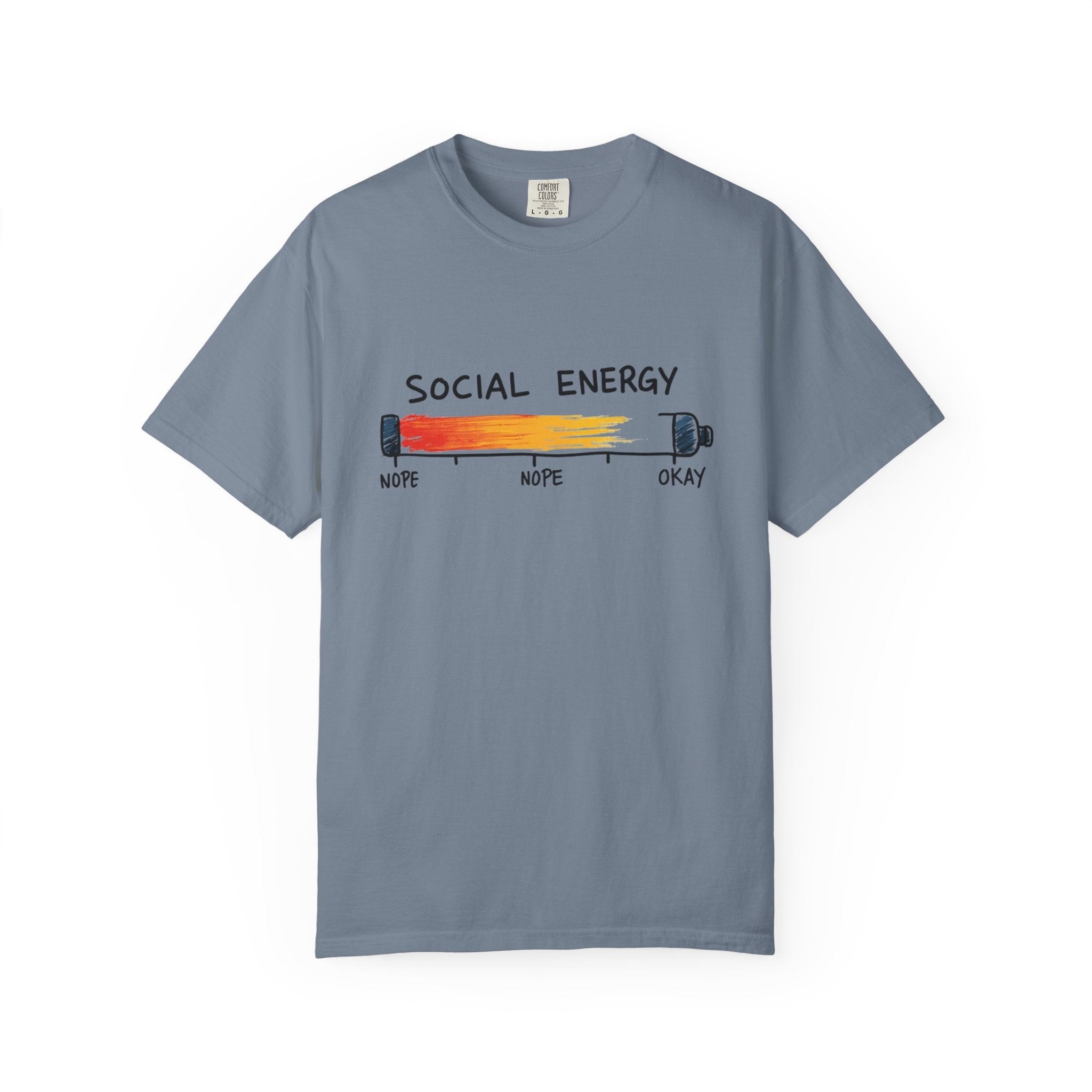 Social Energy Meter Shirt, Introvert Humor Tee, Social Battery Bar Chart T-Shirt, Funny Minimal Graphic, Nope to Okay Gift Blue Jean