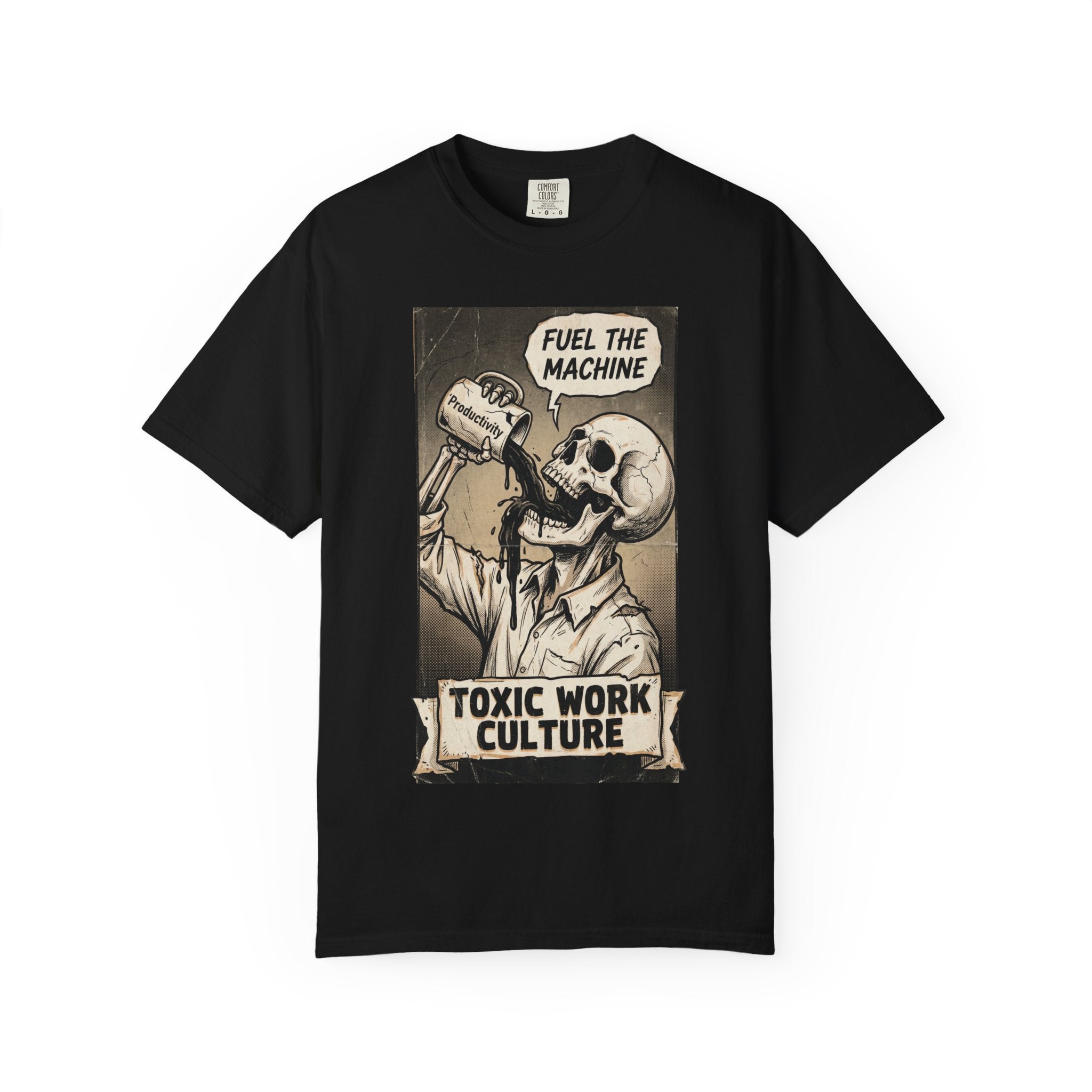 Toxic Work Culture Shirt, Fuel The Machine Skeleton Tee, Productivity Coffee Graphic, Sarcastic Office Worker Gift, Vintage Grunge Streetwear Black