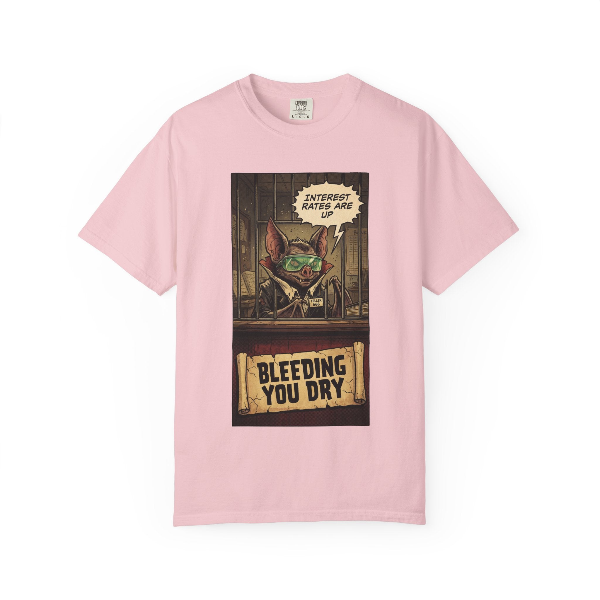 Interest Rates Are Up Shirt, Banker Bat Bleeding You Dry Tee, Funny Finance Satire, Debt & Mortgage Crisis T-Shirt, Vintage Grunge Apparel Blossom