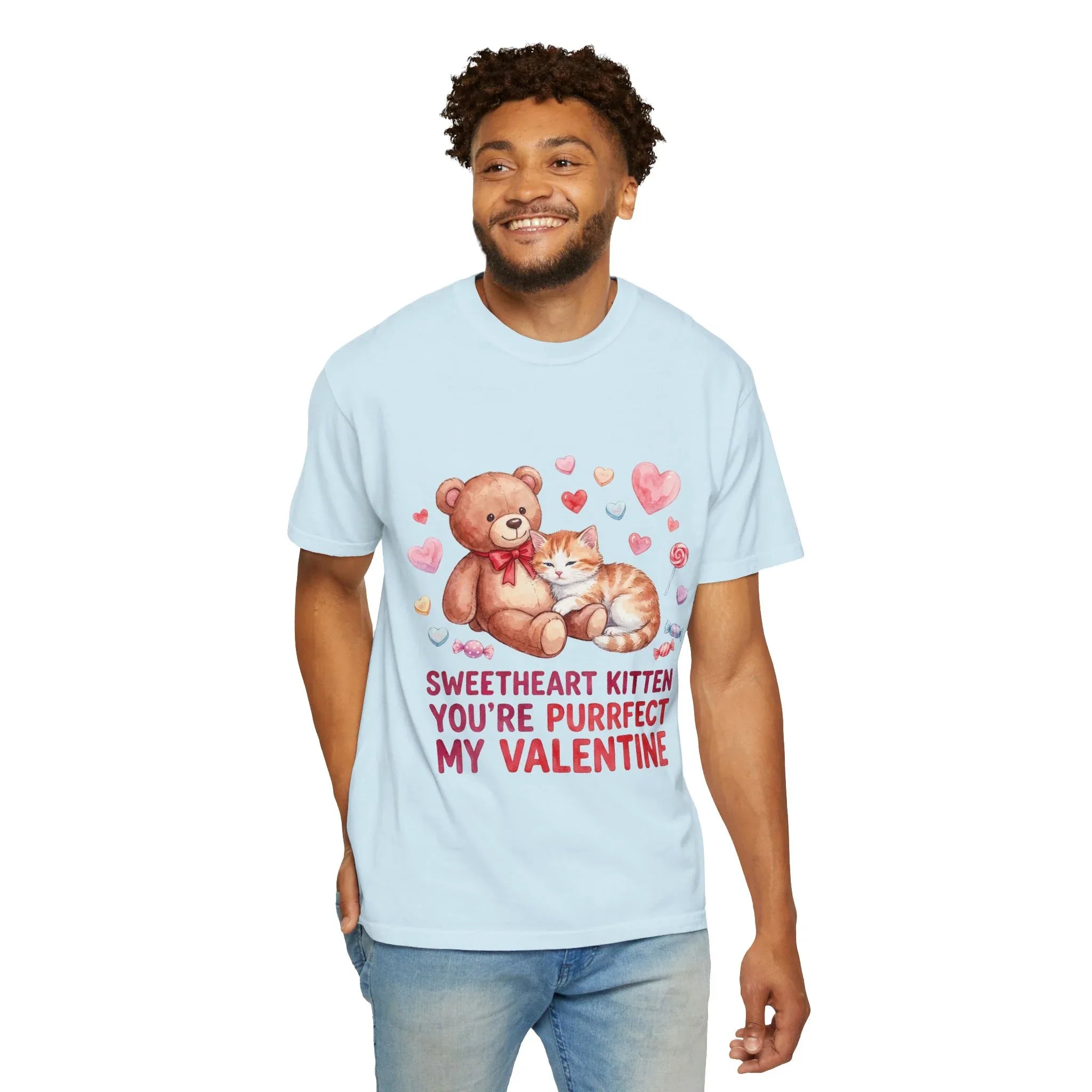 Sweetheart Kitten Youre Purrfect My Valentine T Shirt Cute Cat Teddy Bear Hearts Watercolor Cozy Vintage Aesthetic Gift Cat Lovers