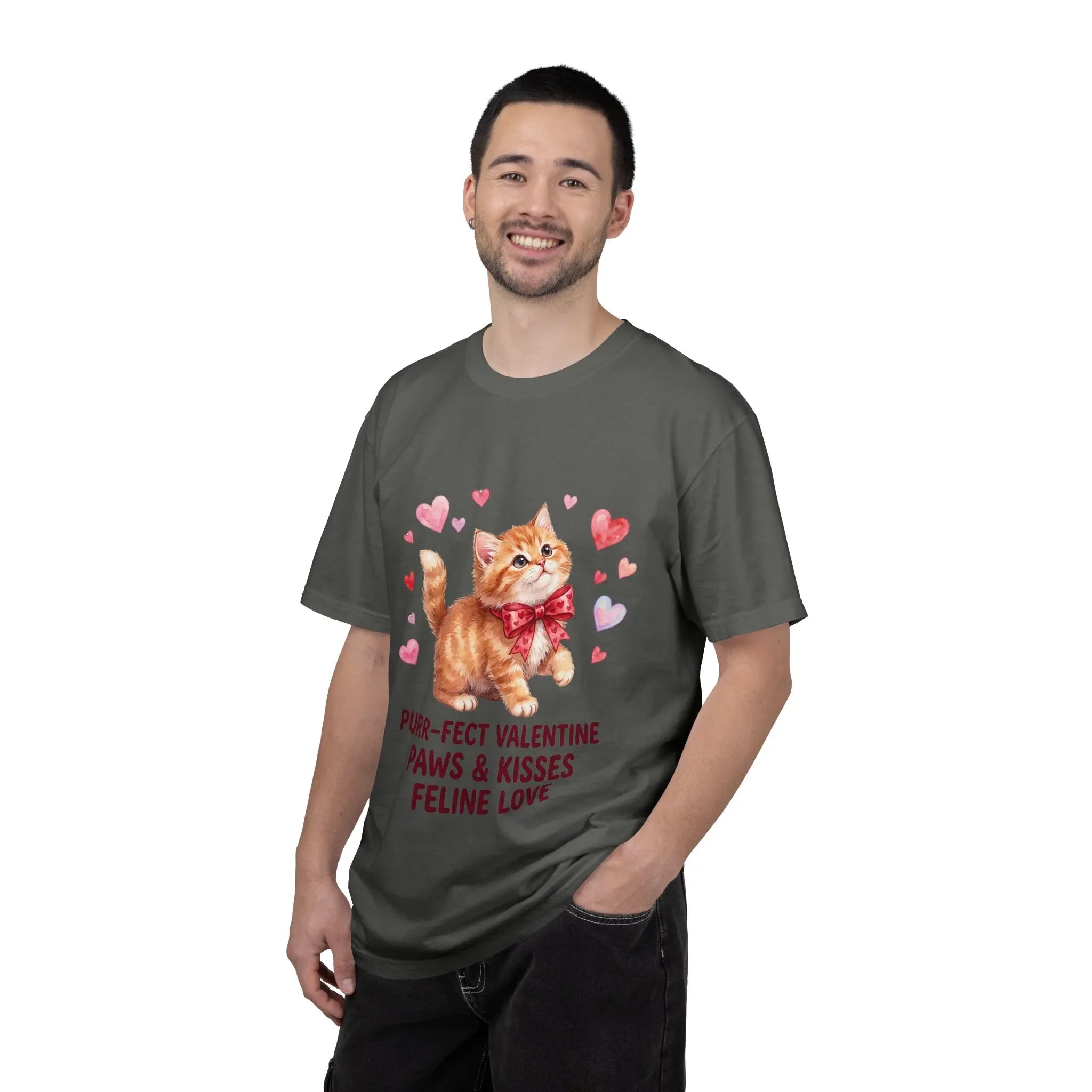 Purrfect Valentine Cat Paws Kisses T Shirt Cute Ginger Kitten Hearts Watercolor Cozy Vintage Aesthetic Gift Cat Lovers Soft Cotton Romantic