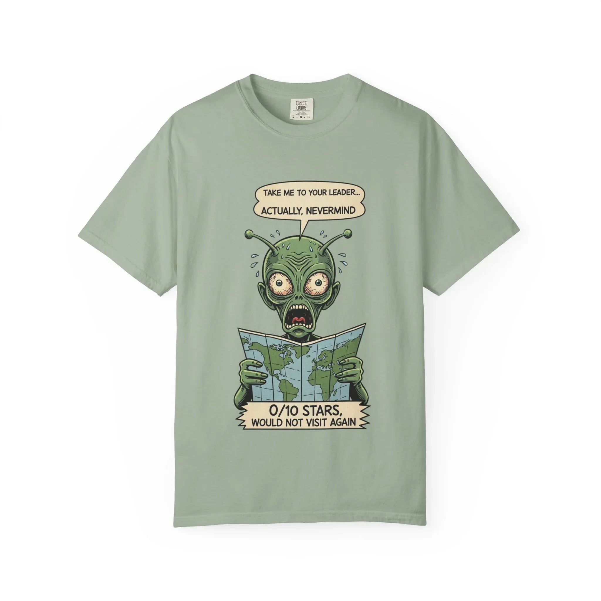 Funny Alien Shirt - Sarcastic Earth Review Tee - Vintage Sci-Fi Lover Gift - 0 Out Of 10 Stars Meme Tshirt - Retro UFO Graphic Top for Introverts Bay