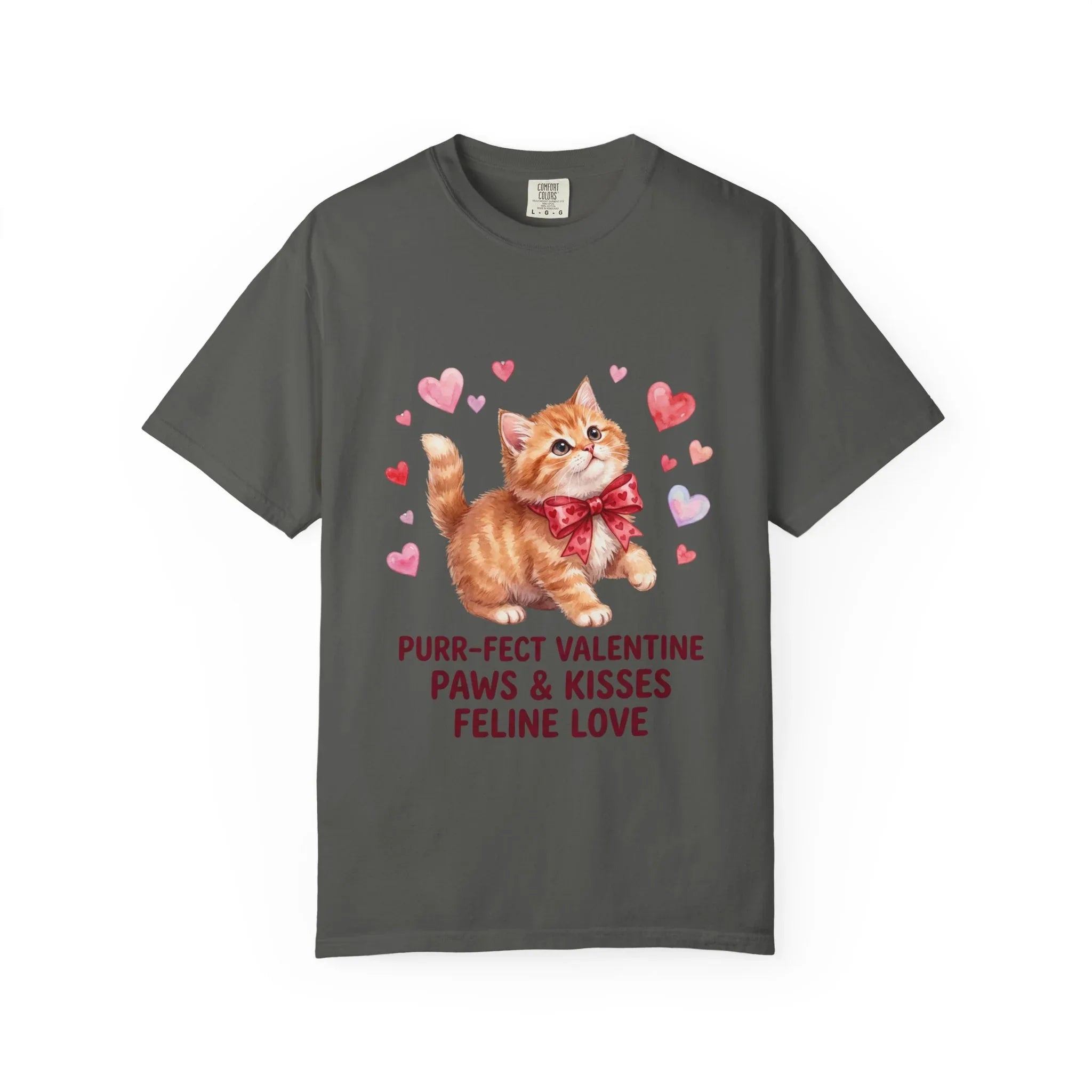 Purrfect Valentine Cat Paws Kisses T Shirt Cute Ginger Kitten Hearts Watercolor Cozy Vintage Aesthetic Gift Cat Lovers Soft Cotton Romantic Pepper