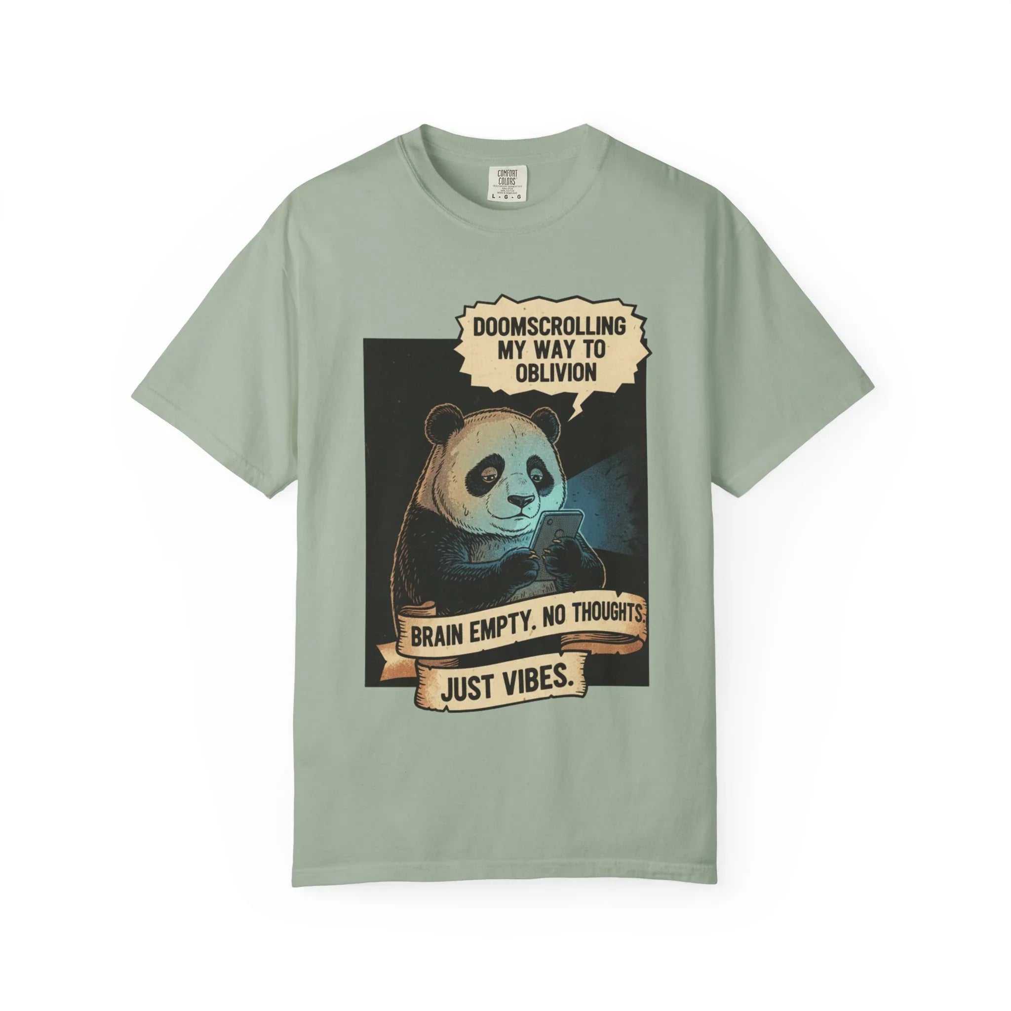 Funny Panda Doomscrolling Shirt - Brain Empty No Thoughts Just Vibes Tee - Retro Vintage Aesthetic T-Shirt - Relatable Digital Burnout Meme Gift - Smartphone Addict Introvert Top Bay