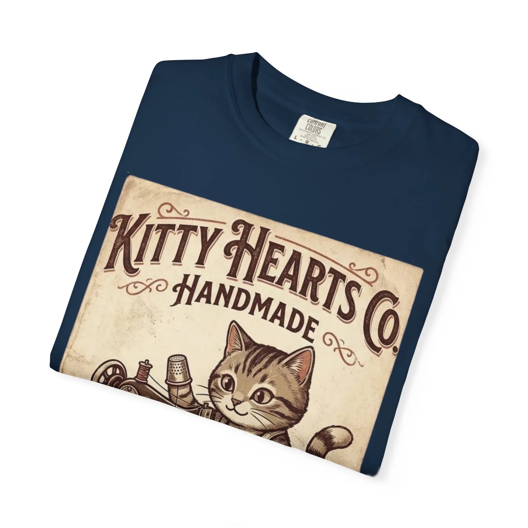 Kitty Hearts Co T-Shirt | Vintage Handmade Cat Sewing Made With Purr Graphic Tee
