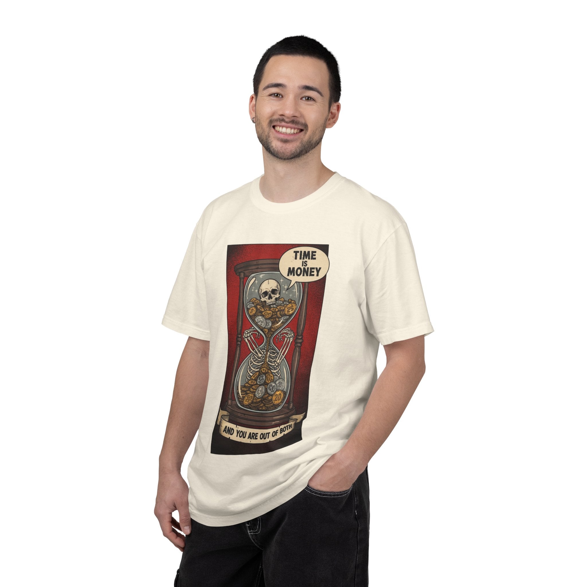 Time is Money and You Are Out of Both Skeleton T-Shirt Vintage Hourglass Skull Graphic Tee Dark Humor Sarcastic Aesthetic Shirt