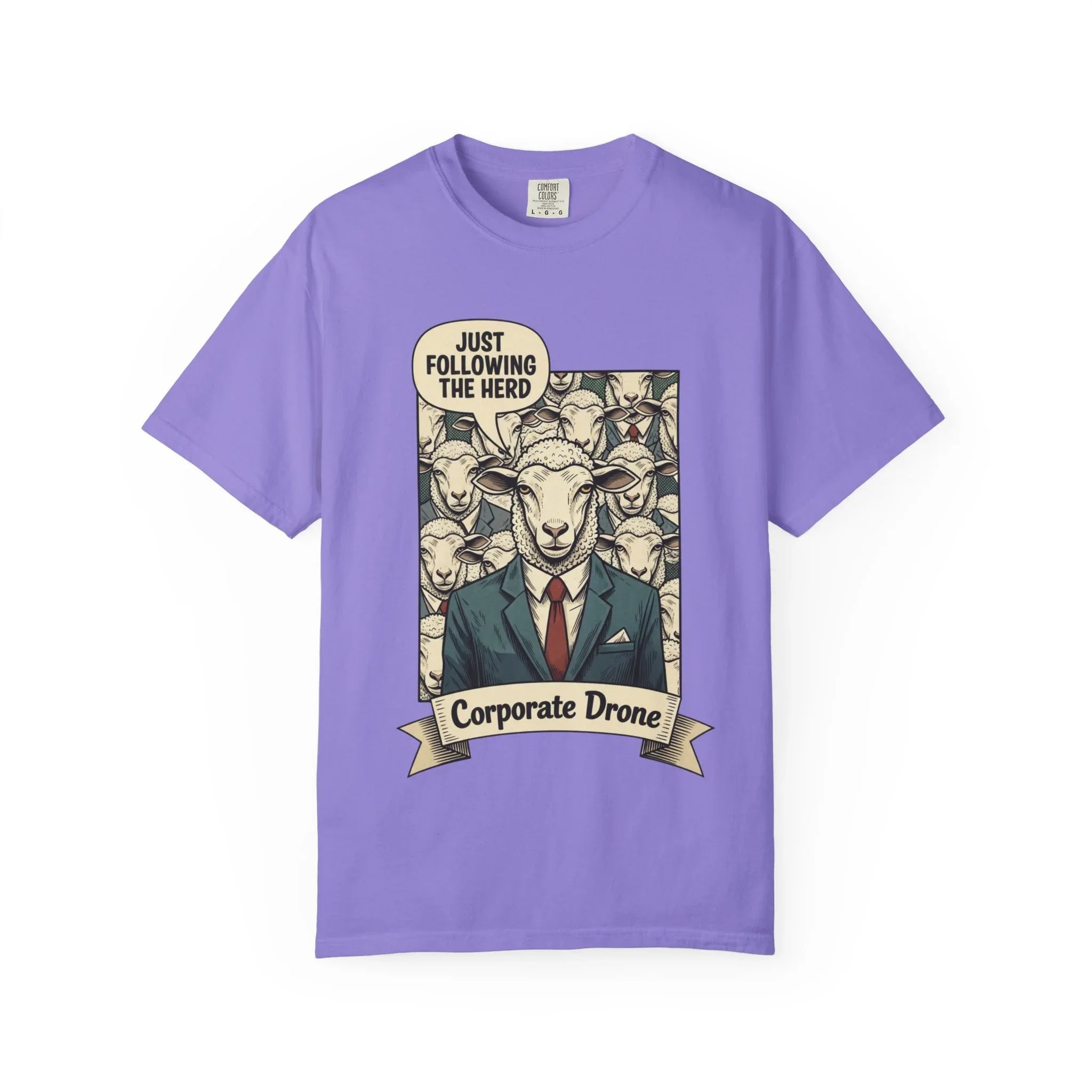 Funny Corporate Drone Shirt - Sheep in Suit Graphic Tee - Sarcastic Office Humor Gift - Vintage Anti-Work Clothing - Relatable Coworker T-Shirt Violet