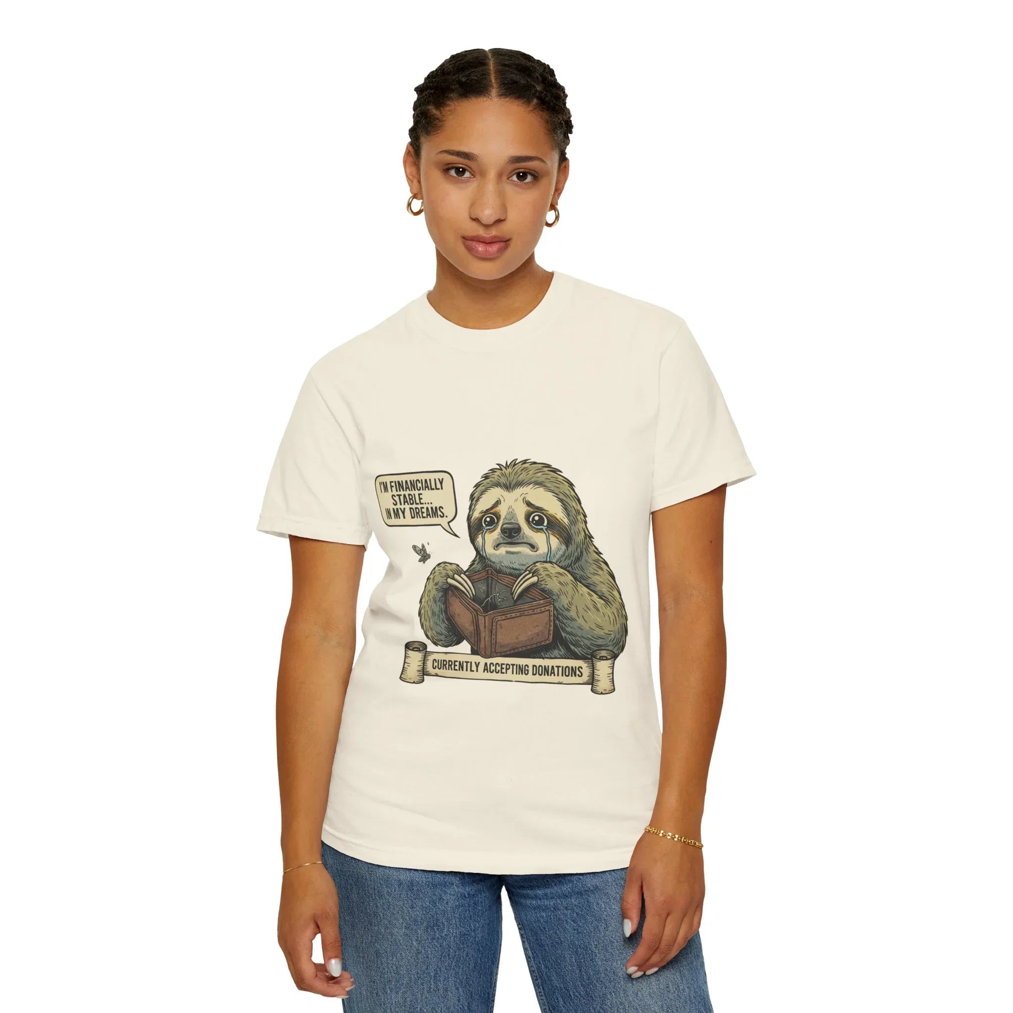 Funny Sloth Shirt Financially Stable In My Dreams Tee Broke Life Gift Crying Sloth Empty Wallet Sarcastic Adulting Humor Currently
