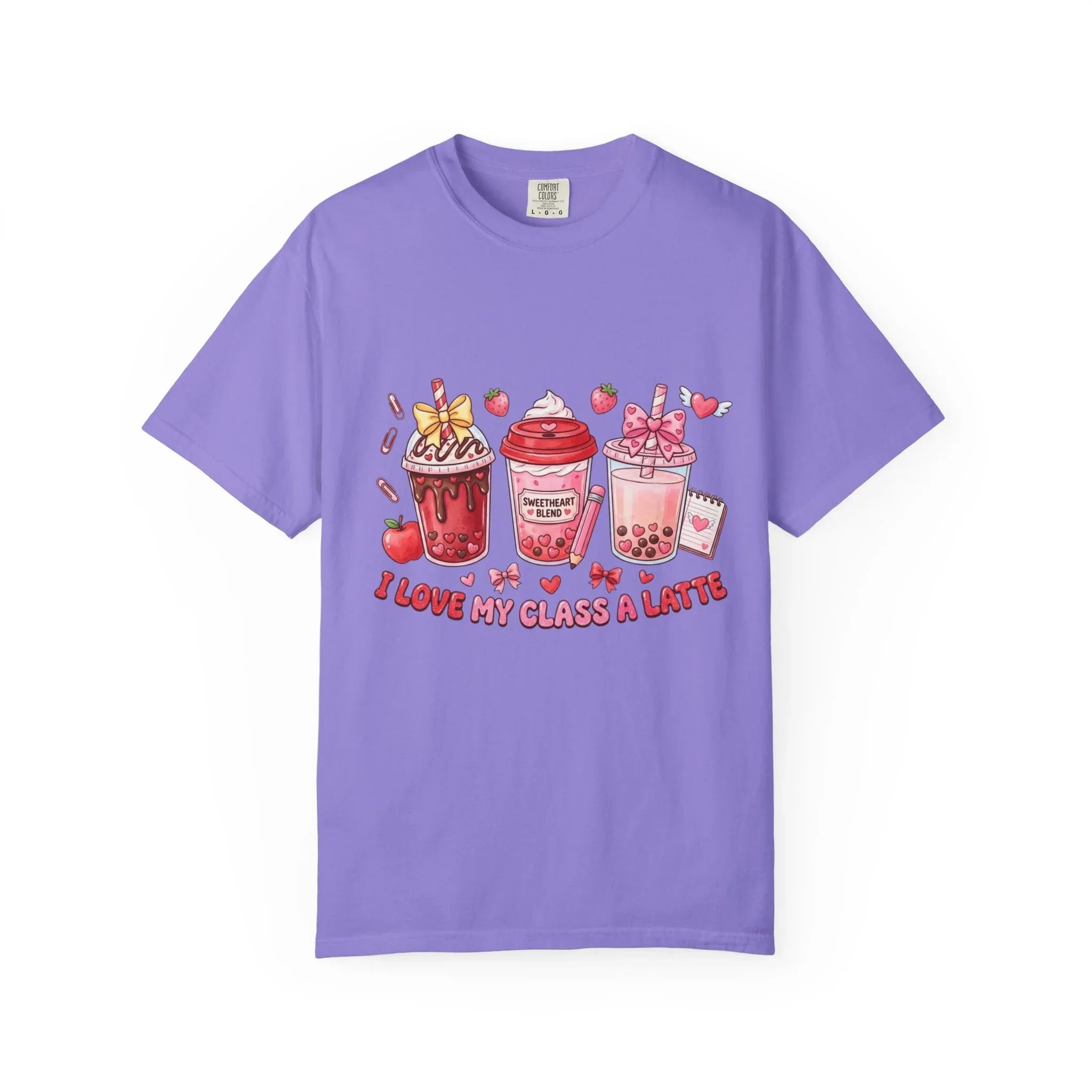 Strawberry Boba Drinks T-Shirt | I Love My Class A Latte Design | Cute Kawaii Bubble Tea Tee | Vintage Foodie Aesthetic Gift Violet