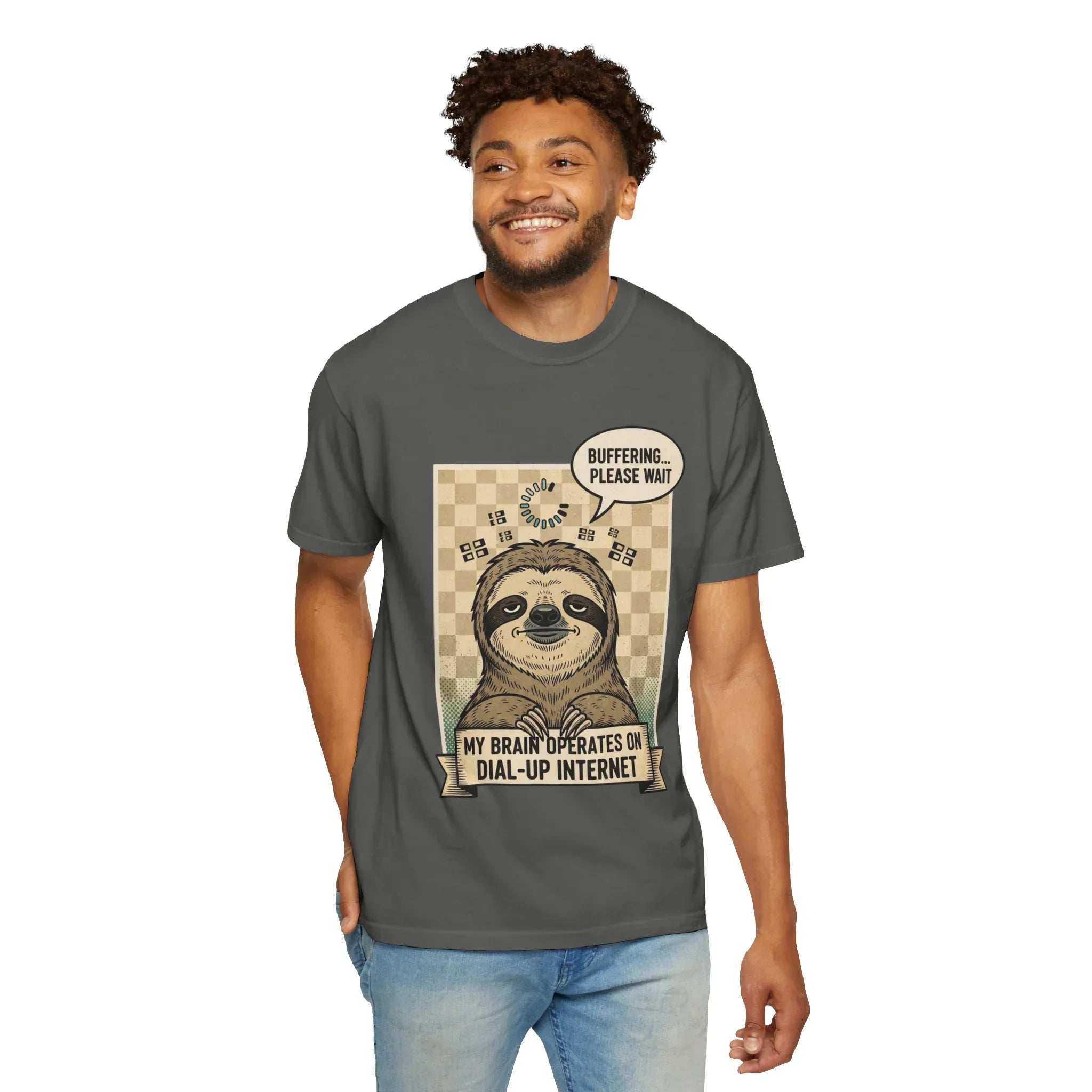 Funny Sloth Shirt Retro 90s Dial-Up Internet Tee Buffering Graphic Tshirt Sarcastic Sloth Lover Gift Vintage Style Comfort Colors Tee