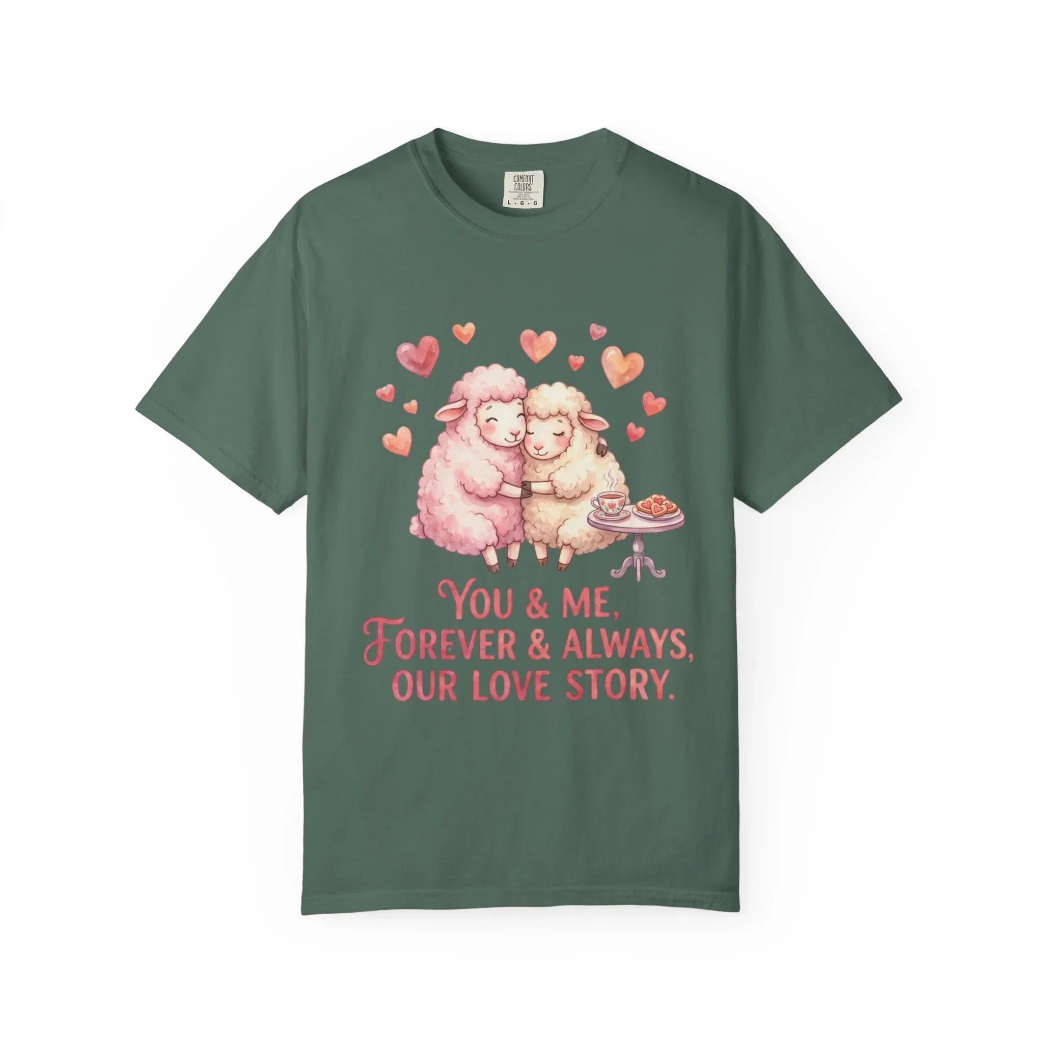 You and Me Forever Always Our Love Story T-Shirt | Cute Sheep Couple Tee | Cozy Valentine Gift | Vintage Soft Romantic Shirt Blue Spruce