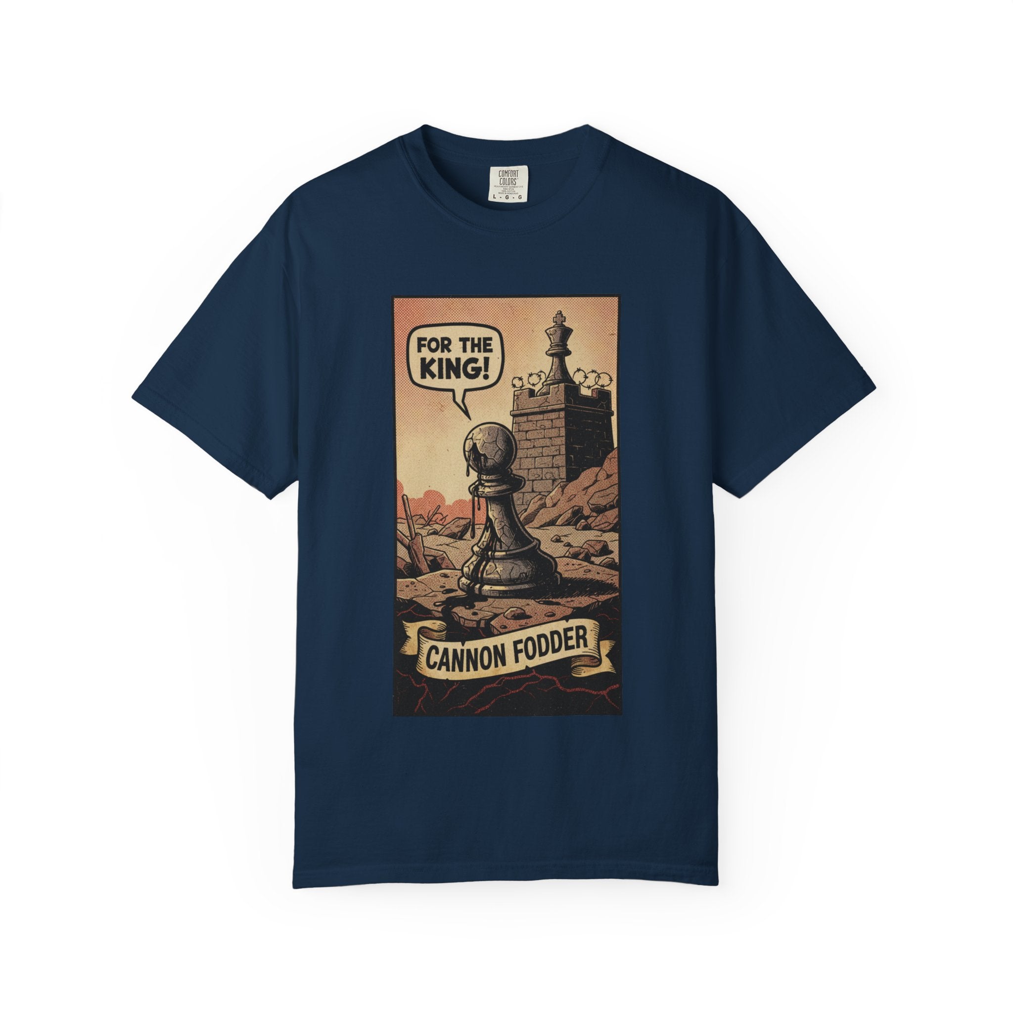 Cannon Fodder Chess T-Shirt - Distressed Vintage Pawn Graphic - Satirical Dark Humor Tee - Retro Political Streetwear True Navy