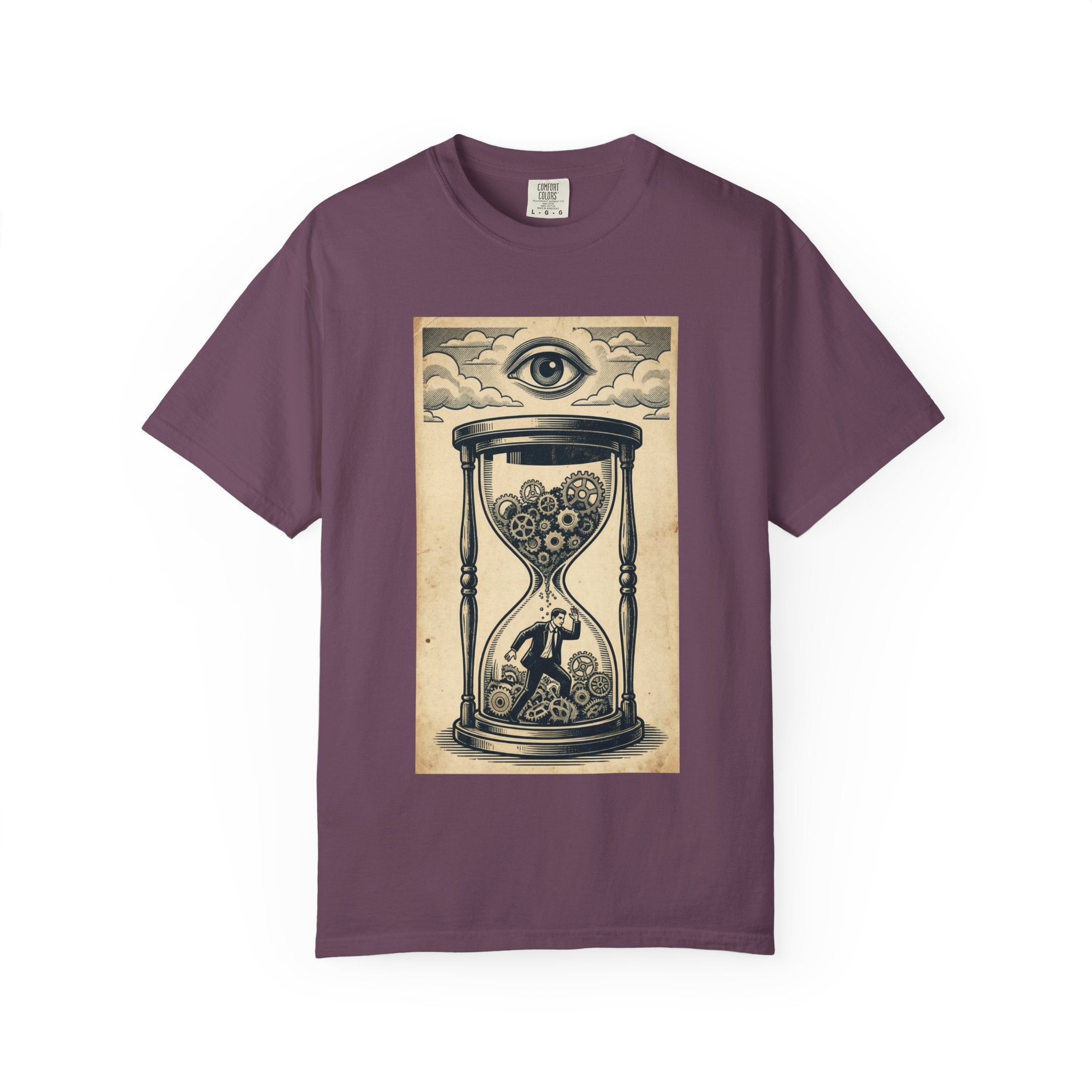 Vintage Dystopian Surrealism Shirt, All Seeing Eye Retro Graphic Tee, Dark Academia Clothing, Steampunk Gear T-Shirt, Gift for Philosophy Lovers, Oversized Unisex Corporate Satire Apparel Berry