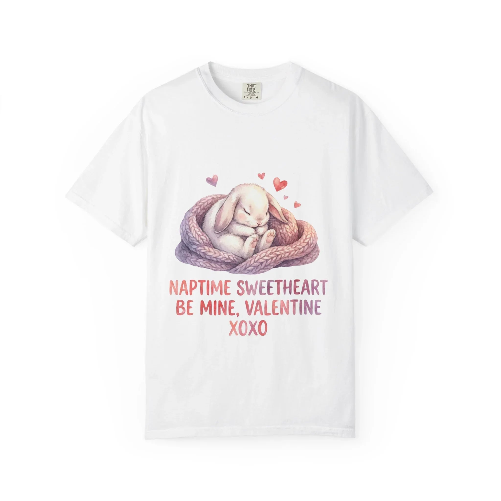 Sleeping Bunny Nest Valentine T Shirt Naptime Sweetheart Be Mine XOXO Watercolor Cozy Vintage Aesthetic Gift Bunny Lovers Romantic Tee