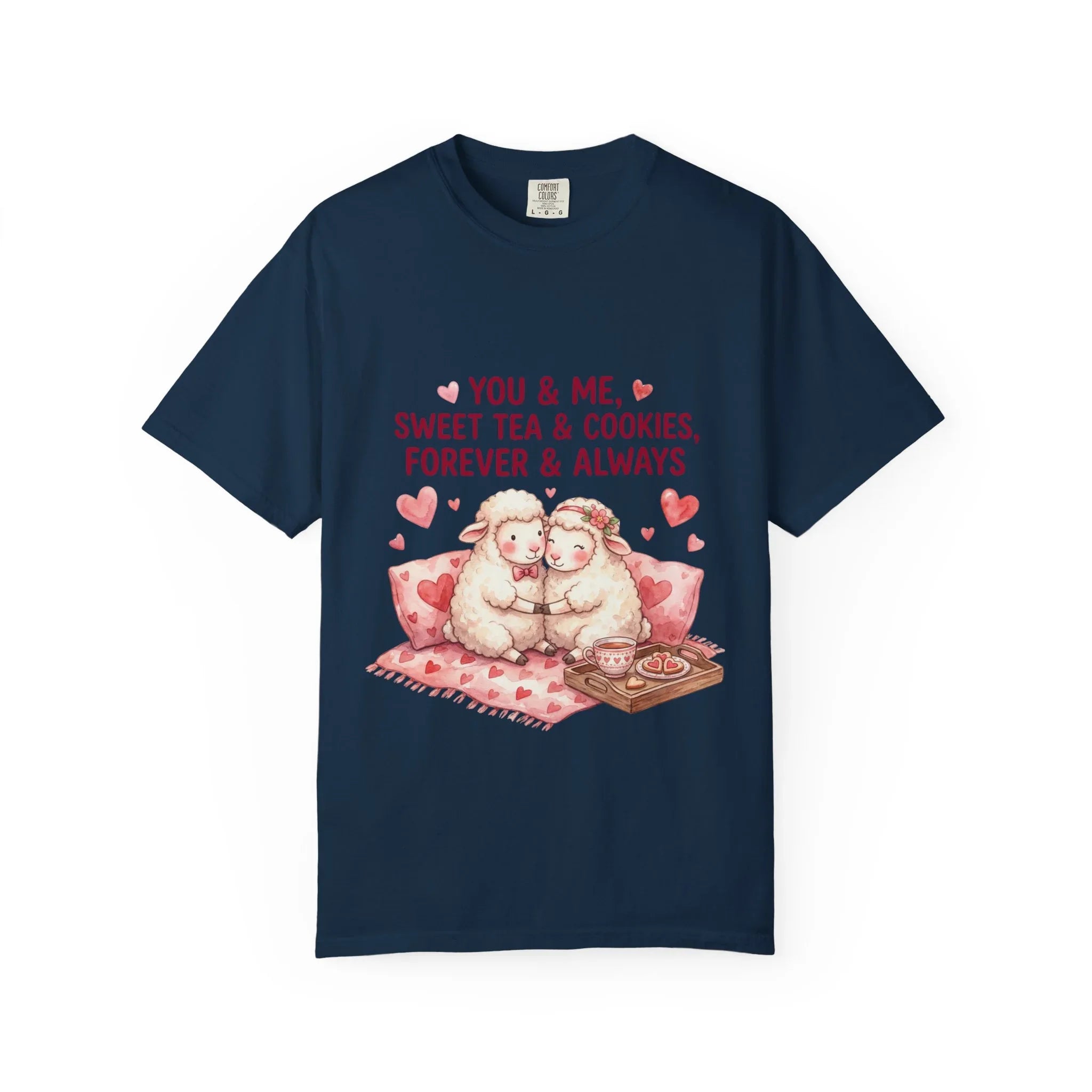 You and Me Sweet Tea Cookies Bears T Shirt Cute Cuddling Couple Watercolor Cozy Vintage Aesthetic Gift Lovers Soft Cotton Romantic Tee True Navy