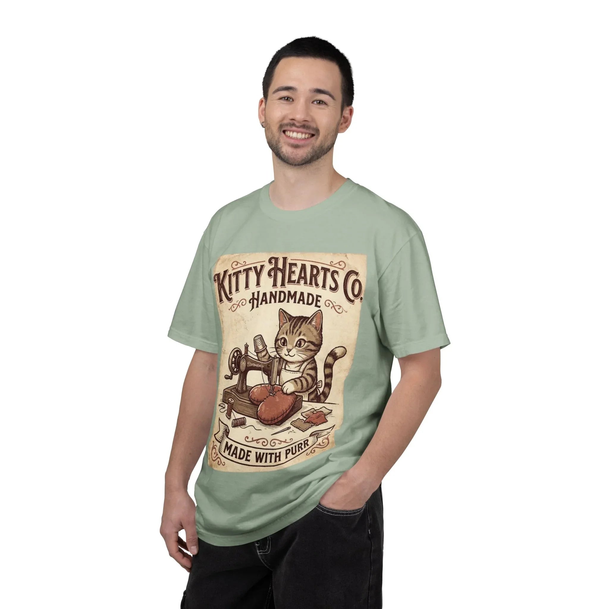 Kitty Hearts Co T-Shirt | Vintage Handmade Cat Sewing Made With Purr Graphic Tee