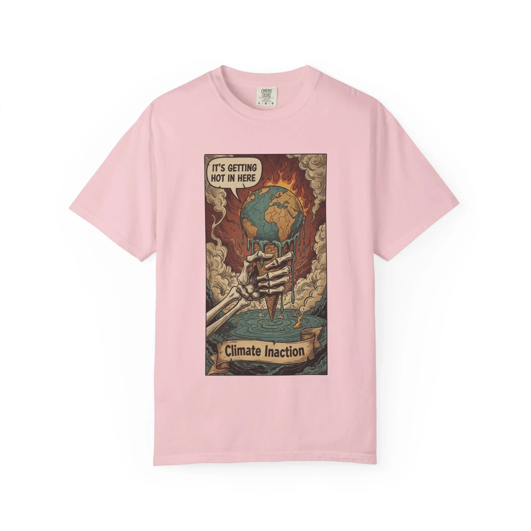 Climate Inaction Melting Earth Shirt - Global Warming Satire Tee - Skeleton Hand Vintage Graphic - Environmental Activist Gift - Retro Distressed Planet Earth T-Shirt Blossom