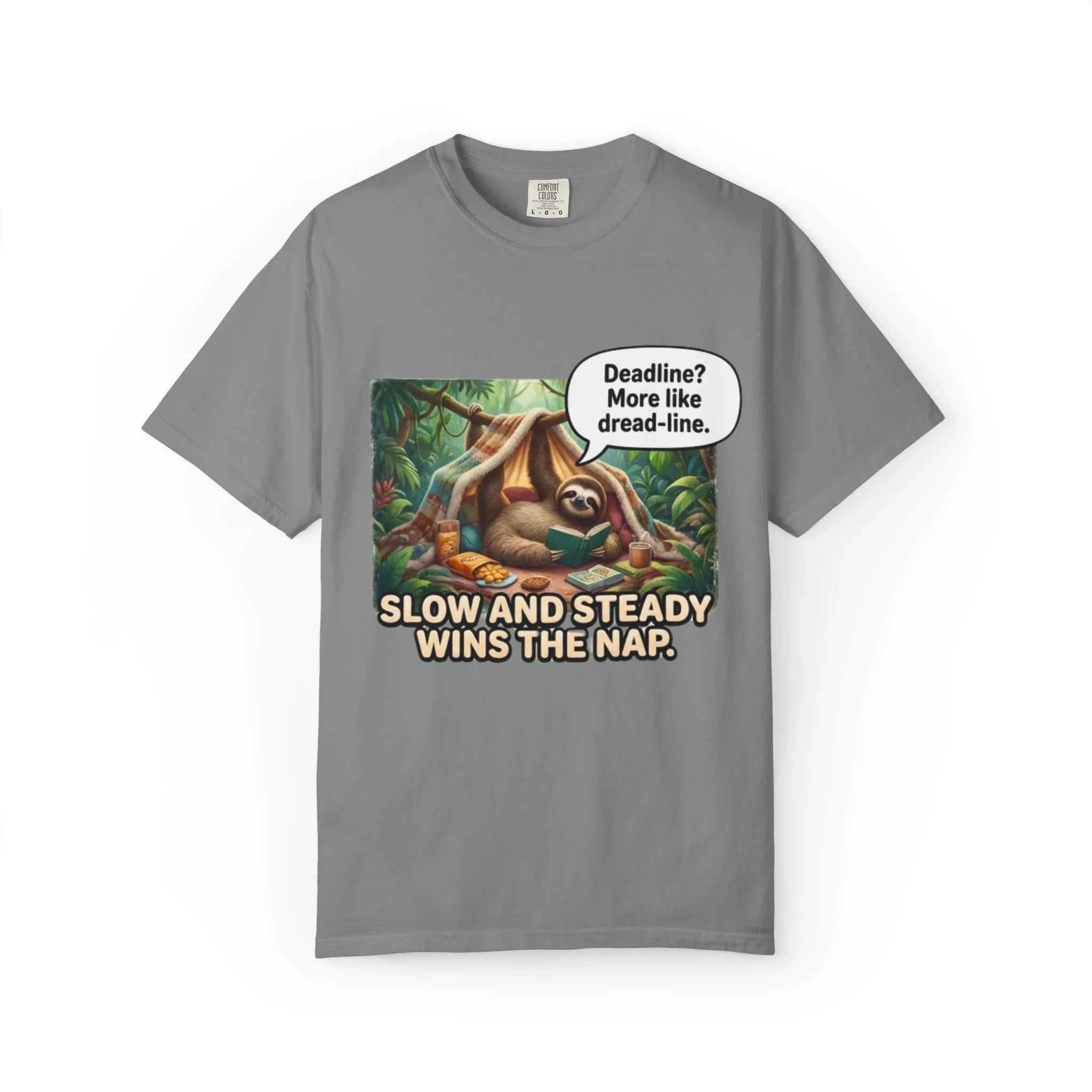 Slow and Steady Wins the Nap Sloth T-Shirt | Cute Lazy Sloth Illustration | Self Care Humor Gift | Vintage Cozy Productivity Tee Grey