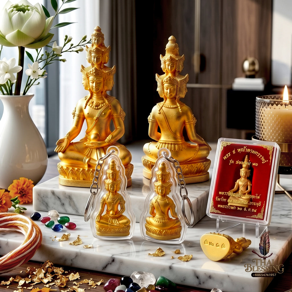 ✨🧘‍♂️💛 Authentic Thai Amulet Nine-Faced Sovereign Wealth Accumulator (3.7x1.7 cm) - Luang Pho Thongdam 2022 Gold-Plated Luxury Node