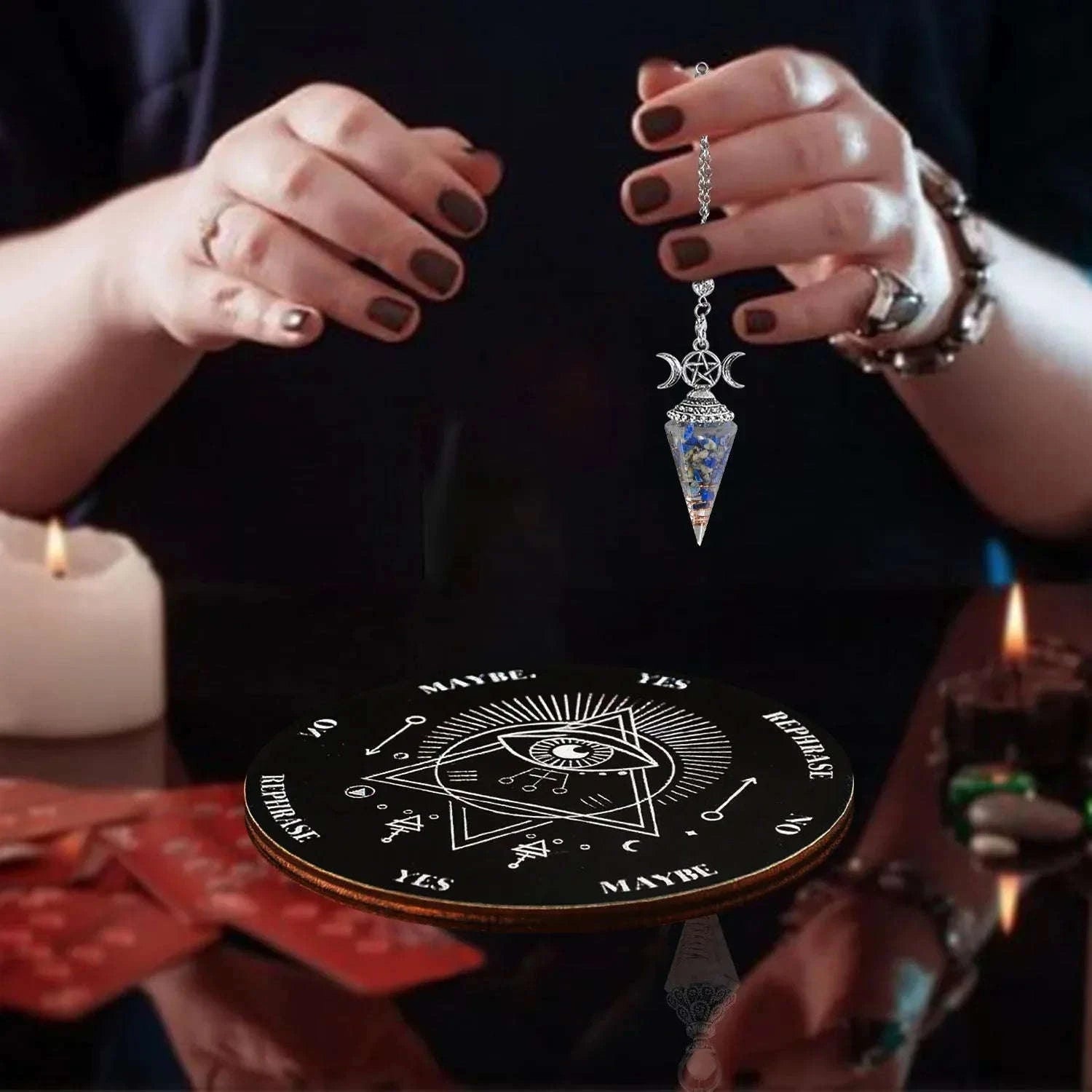 🔮 2pcs Spiritual Pendulum Divination Set – Includes Crystal Pendulum & Divination Disk | Healing & Decision-Making Tool | Free Shipping style l