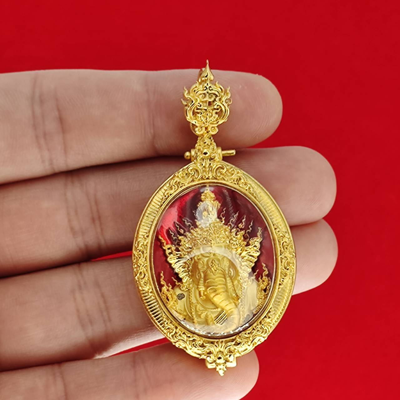 Ganesh Blessing Statue - Prakhaniyalikhit Figurine for Prosperity, Wisdom, and Auspicious Success ลงยาแดง