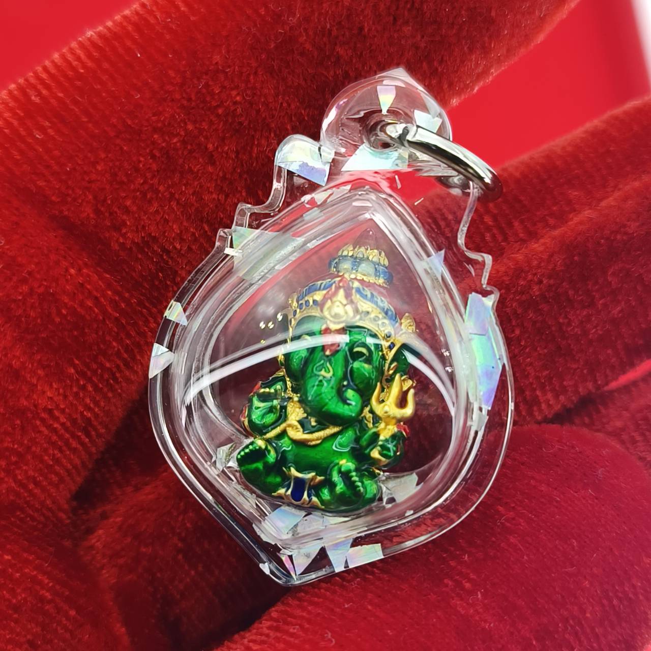 Phra Sri Siddhiya Ganapati Gold-Plated Bronze Statue with Green Enamel Finish