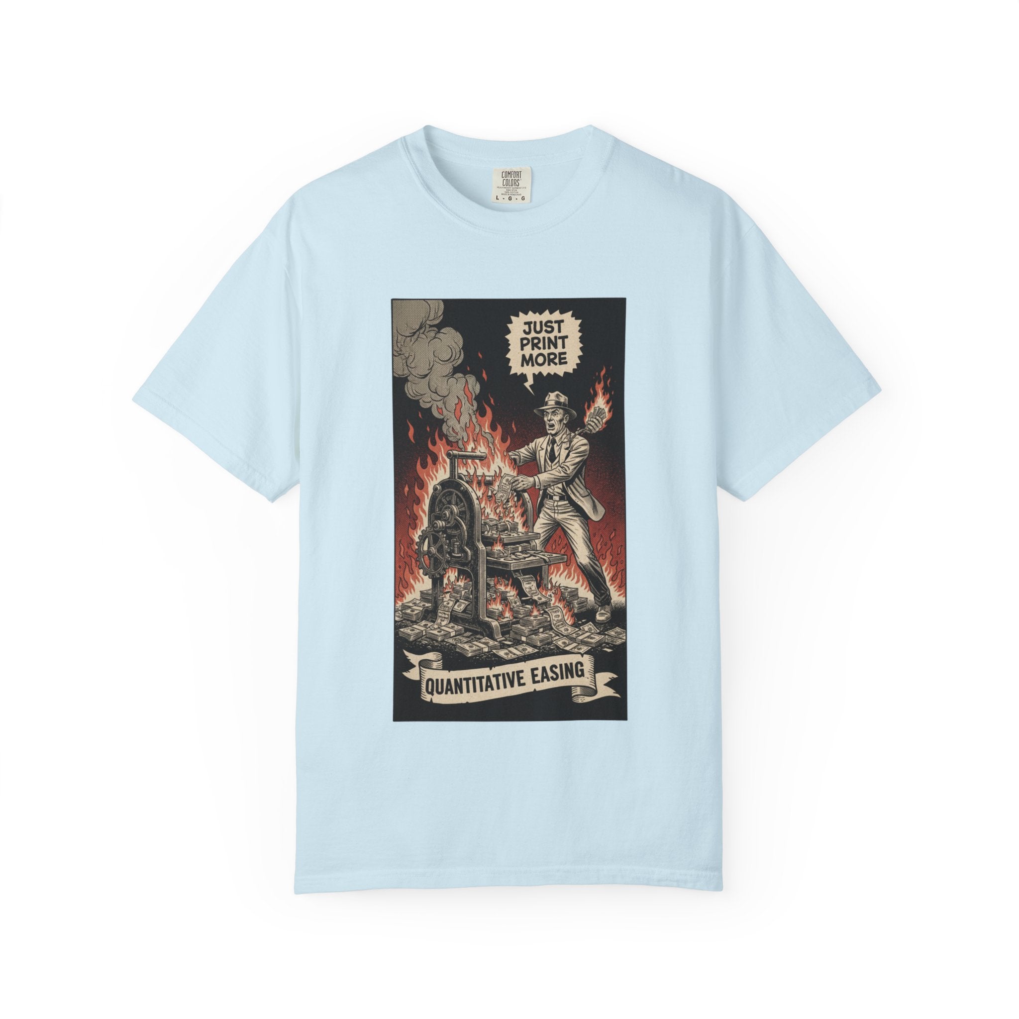 Quantitative Easing Shirt Money Printer Go Brrr Inflation Satire Tee Vintage Finance Gift Bitcoin Crypto Investor Tshirt Chambray