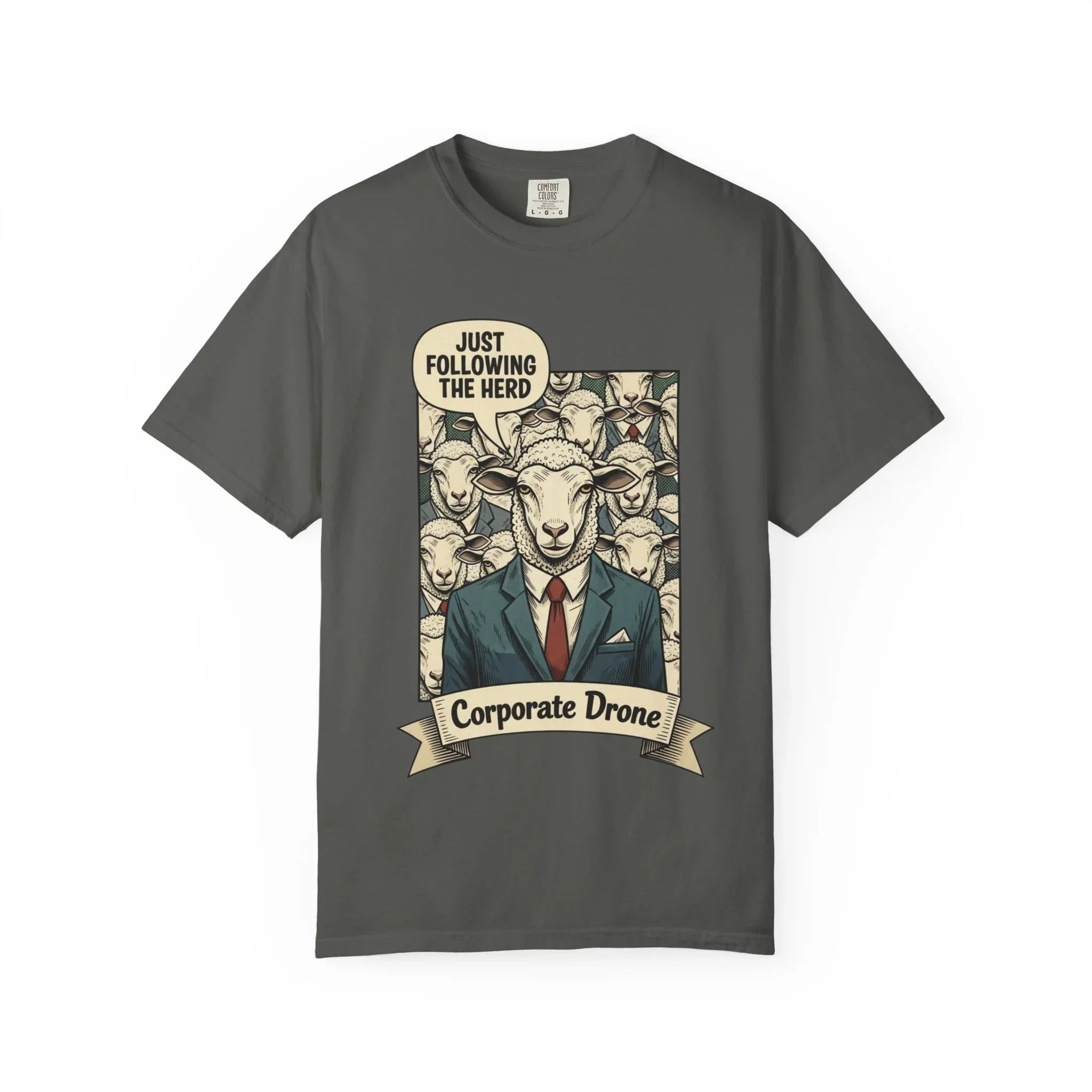 Funny Corporate Drone Shirt - Sheep in Suit Graphic Tee - Sarcastic Office Humor Gift - Vintage Anti-Work Clothing - Relatable Coworker T-Shirt Pepper