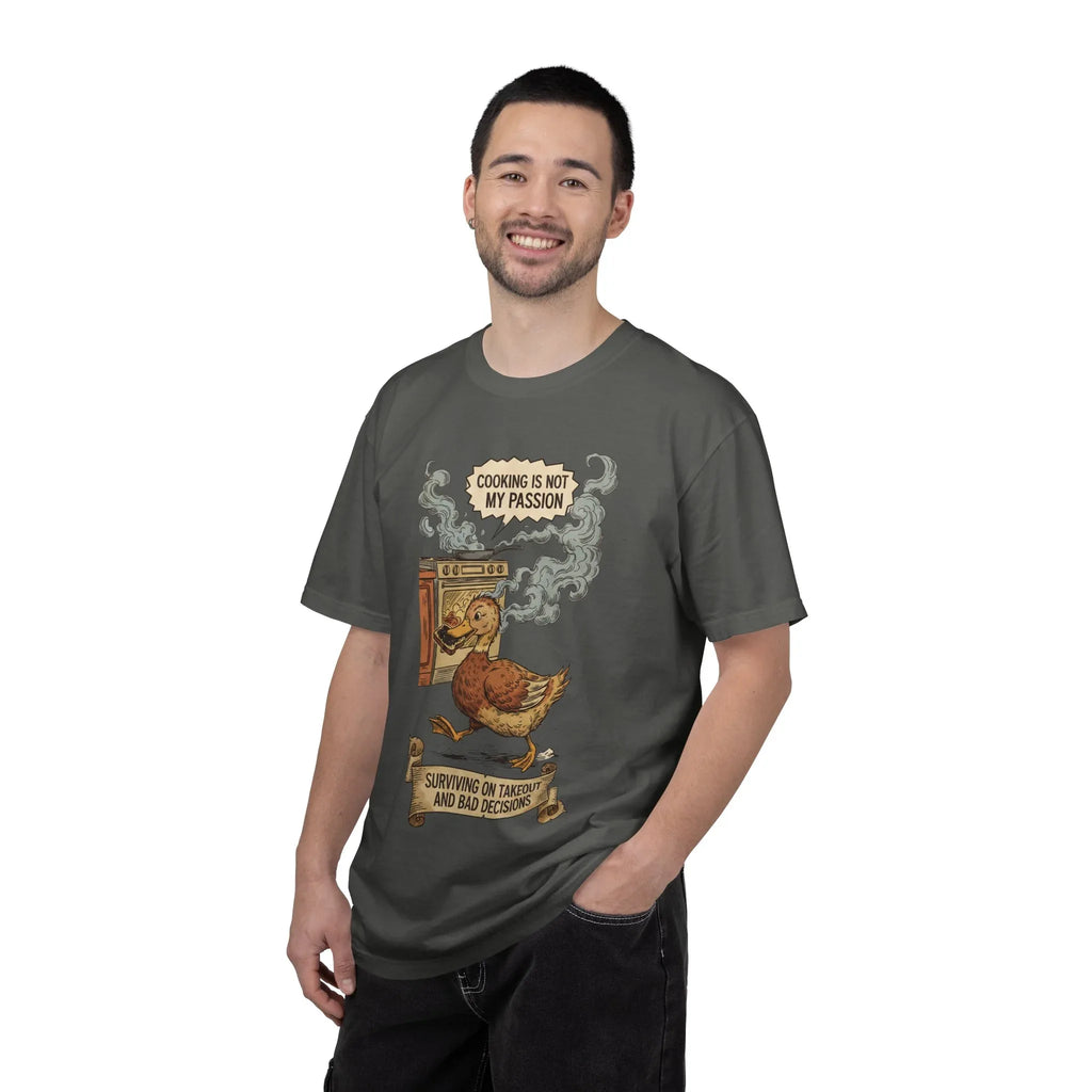 Funny Cooking Duck Shirt - "Cooking Is Not My Passion" Tee - Bad Cook Kitchen Fail Gift - Retro Duck Meme T-Shirt - Humorous Home Chef Gift for Mom & Dad