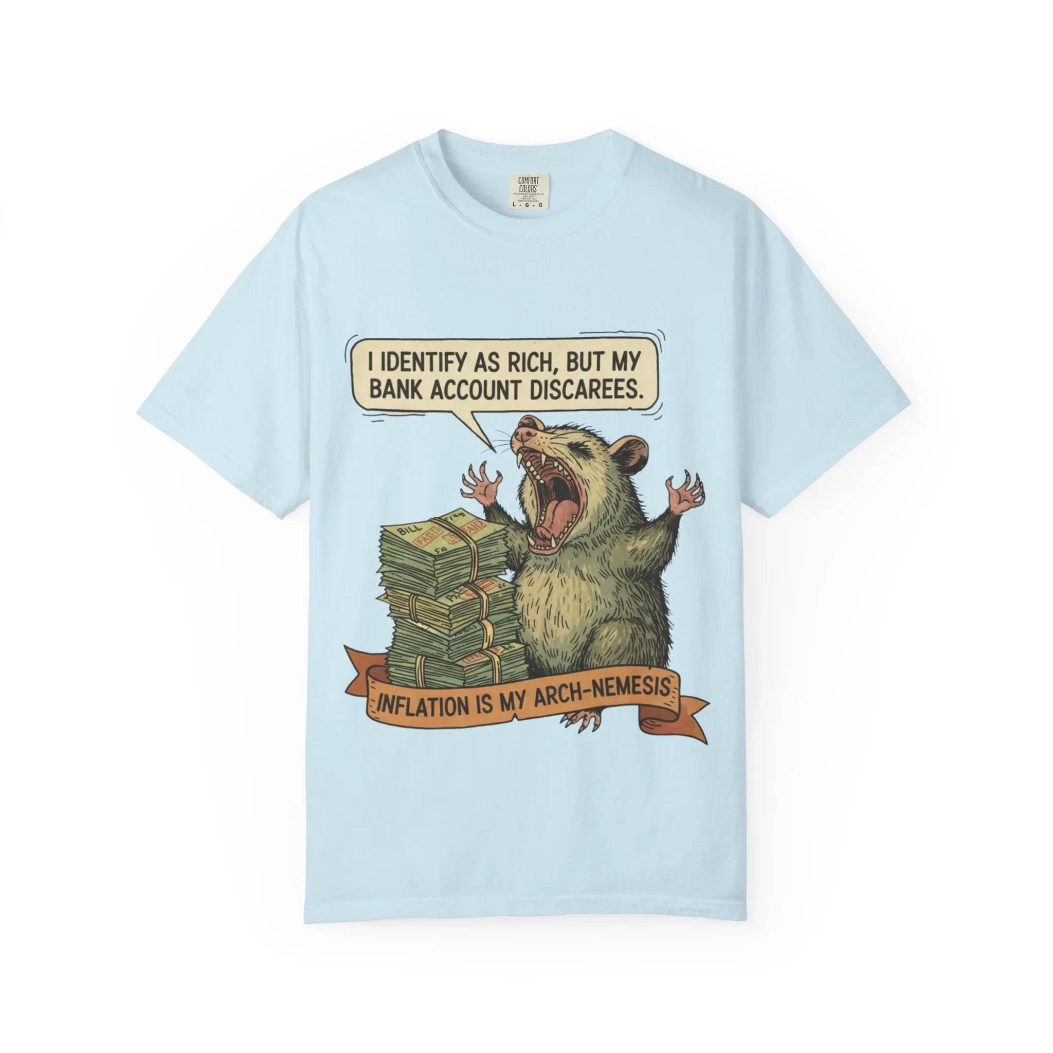 Funny Opossum Shirt I Identify As Rich Sarcastic Animal Meme Tee Screaming Opossum Gift for Friend Inflation Struggle Humor Top Chambray