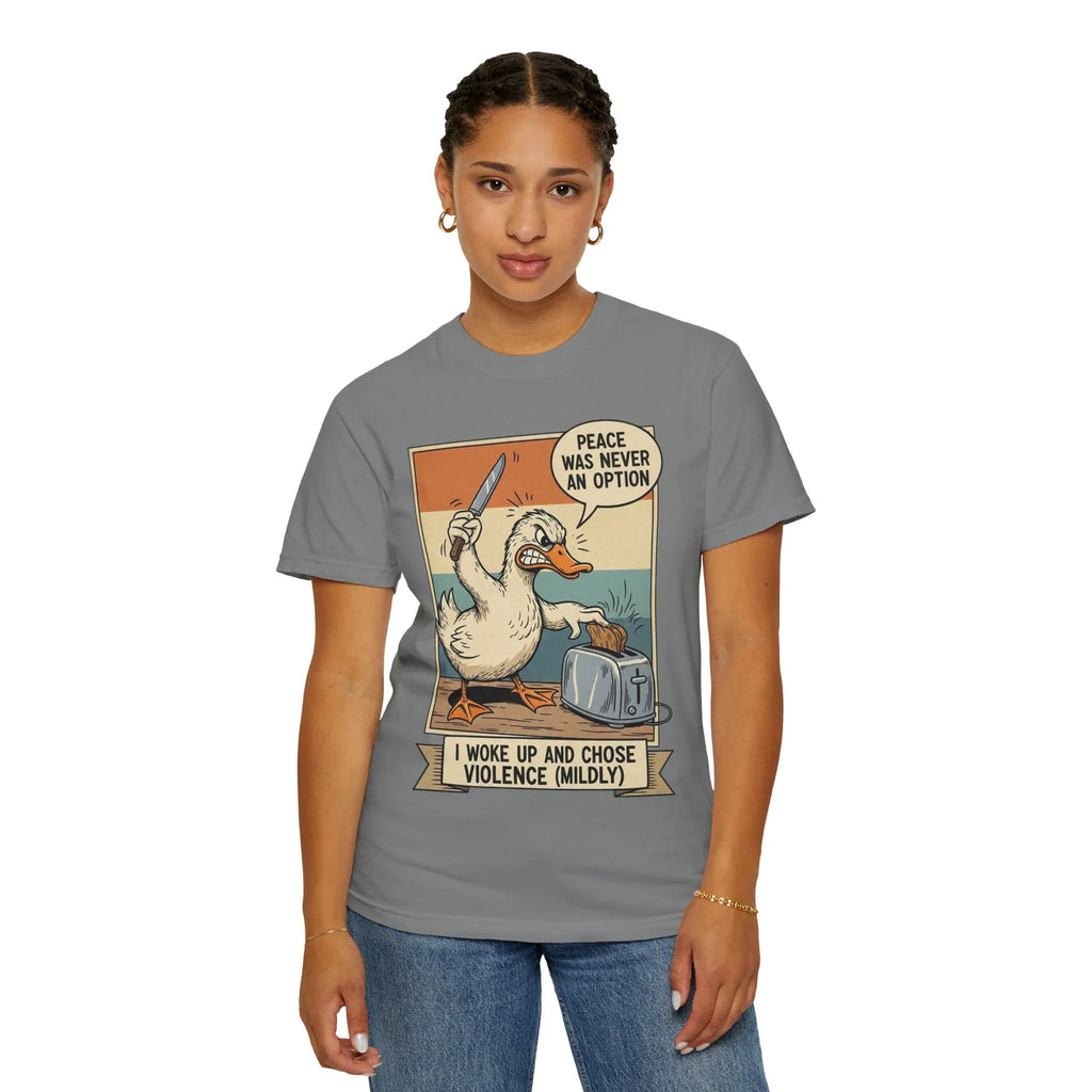 Funny Duck Meme Shirt - "Peace Was Never An Option" Retro Tee - Angry Bird Knife Graphic - I Woke Up And Chose Violence (Mildly) - Vintage Aesthetic Sarcastic Gift