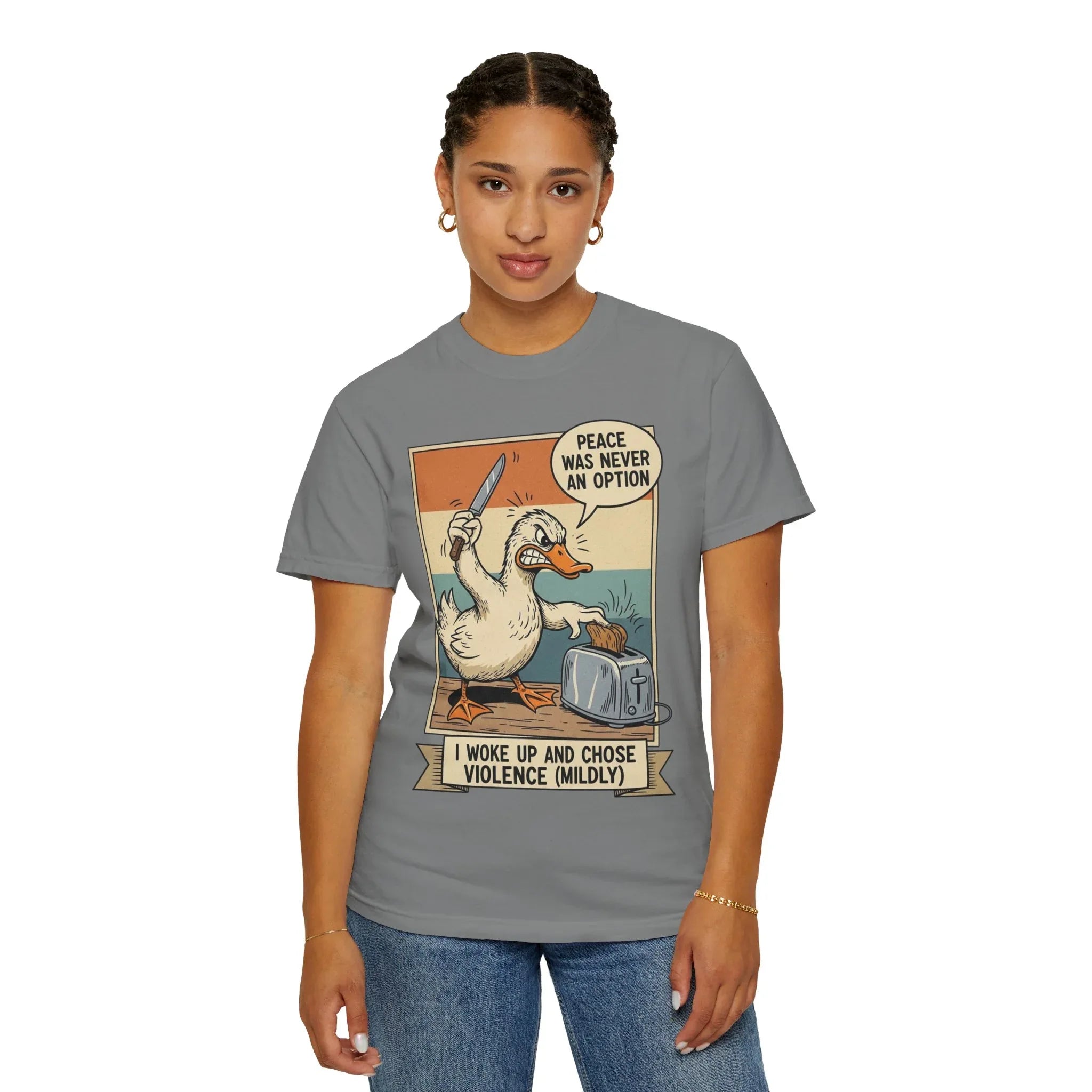 Funny Duck Meme Shirt - "Peace Was Never An Option" Retro Tee - Angry Bird Knife Graphic - I Woke Up And Chose Violence (Mildly) - Vintage Aesthetic Sarcastic Gift