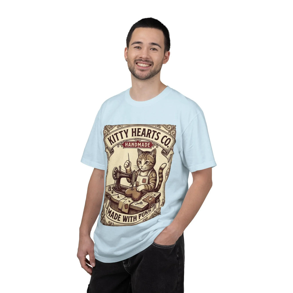 Kitty Hearts Co T-Shirt | Vintage Sewing Cat Made With Purr Graphic Tee | Retro Craft Lover Gift