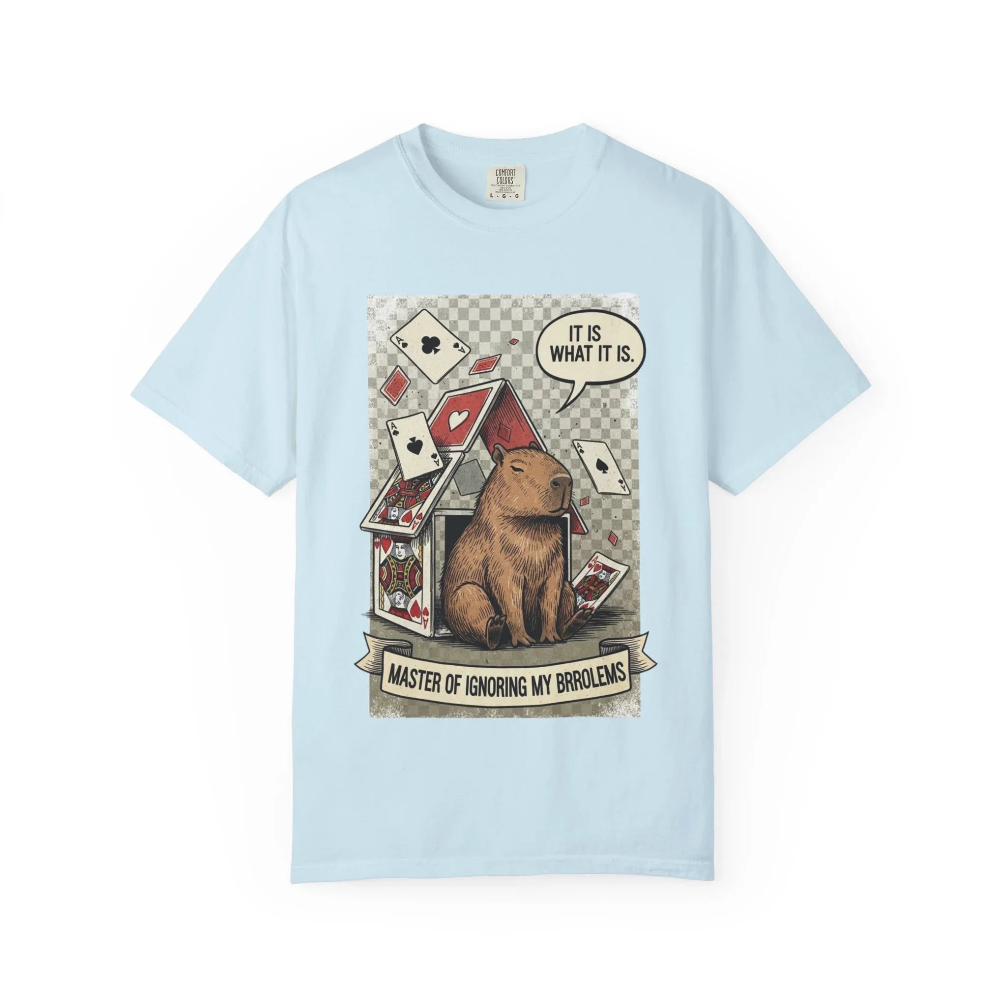 Funny Capybara Shirt - "It Is What It Is" Hoodie - Stoic Animal Gift - Mental Health Awareness Sweatshirt - Ignoring Problems Meme Tee - Chaos Graphic Top Chambray