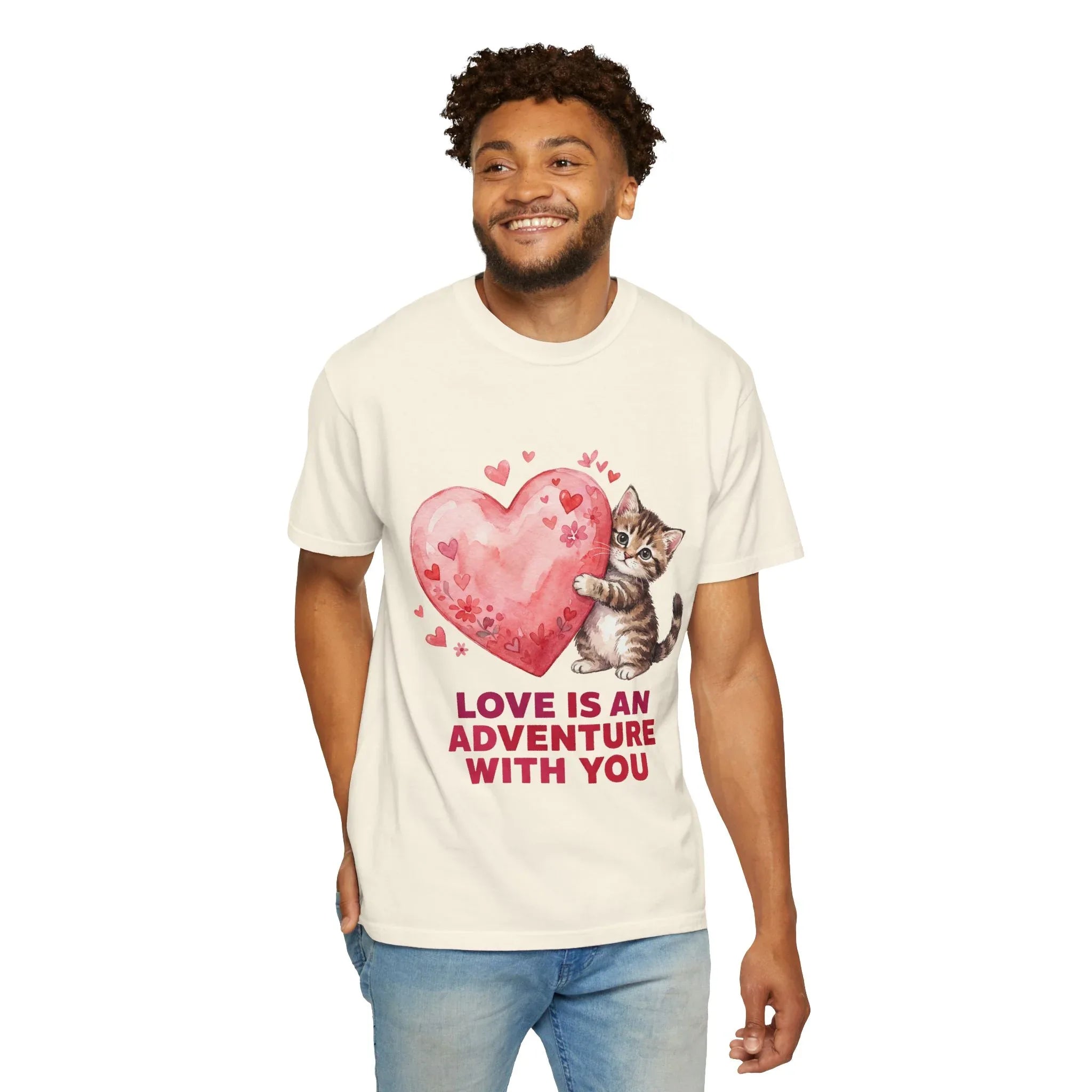 Kitten Heart T-Shirt | Love Is An Adventure With You Cute Cat Graphic Tee