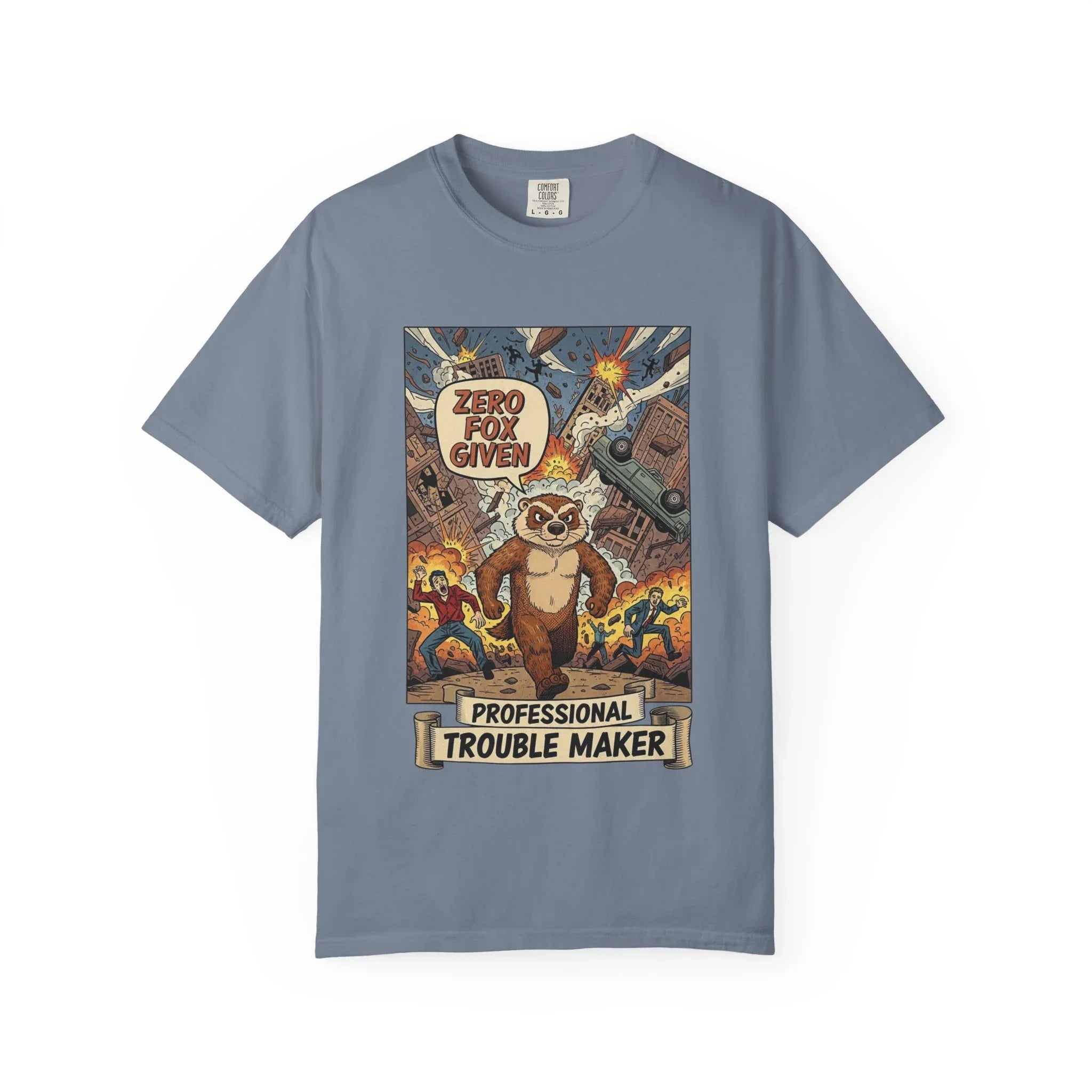 Funny Honey Badger Shirt - "Zero Fox Given" Hoodie - Retro Comic Style Monster Tee - Kaiju Animal Attack Graphic - Professional Trouble Maker Sarcastic Meme Art Blue Jean