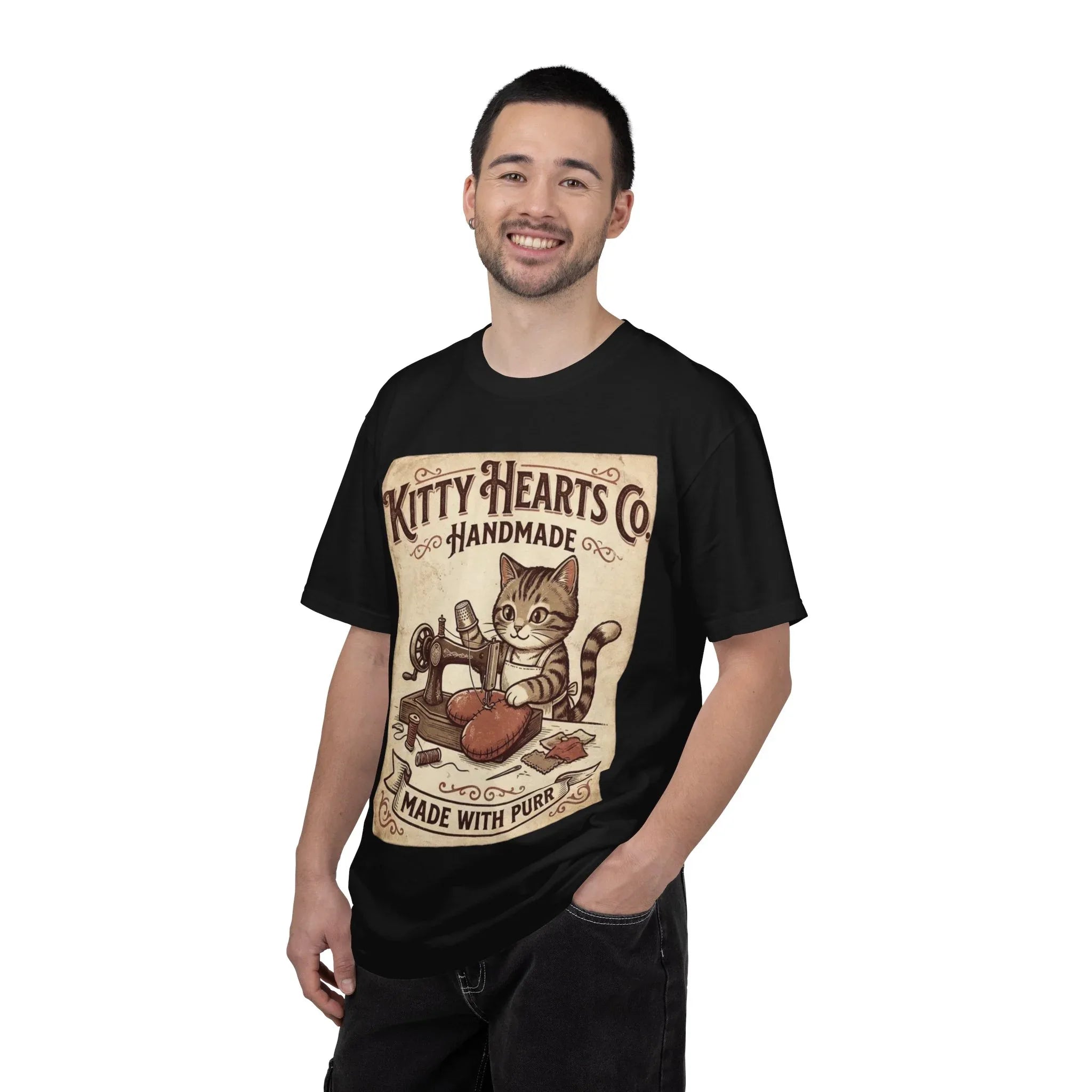 Kitty Hearts Co T-Shirt | Vintage Handmade Cat Sewing Made With Purr Graphic Tee