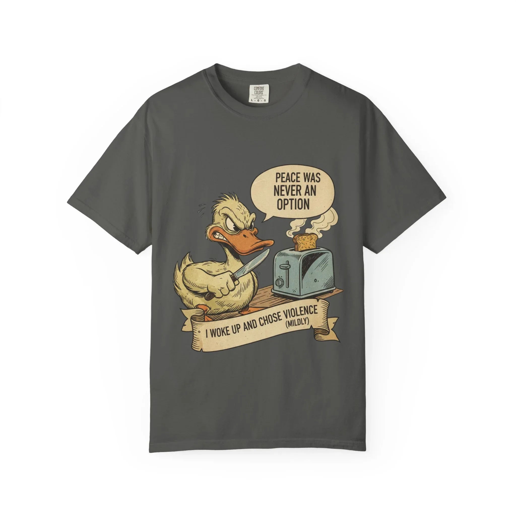 Funny Angry Duck Shirt Peace Was Never An Option Tee I Woke Up And Chose Violence Mildly Retro Graphic Tshirt Sarcastic Meme Gift Bird Lover Pepper
