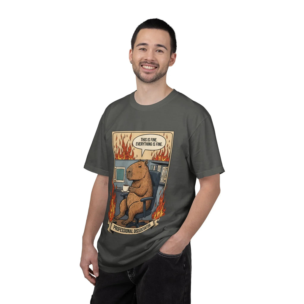 Funny Capybara Shirt - "This Is Fine" Meme Hoodie - Professional Dissociator Gift - Office Humor Graphic Tee - Anxiety & Mental Health Crewneck - Cute Chill Rodent Top