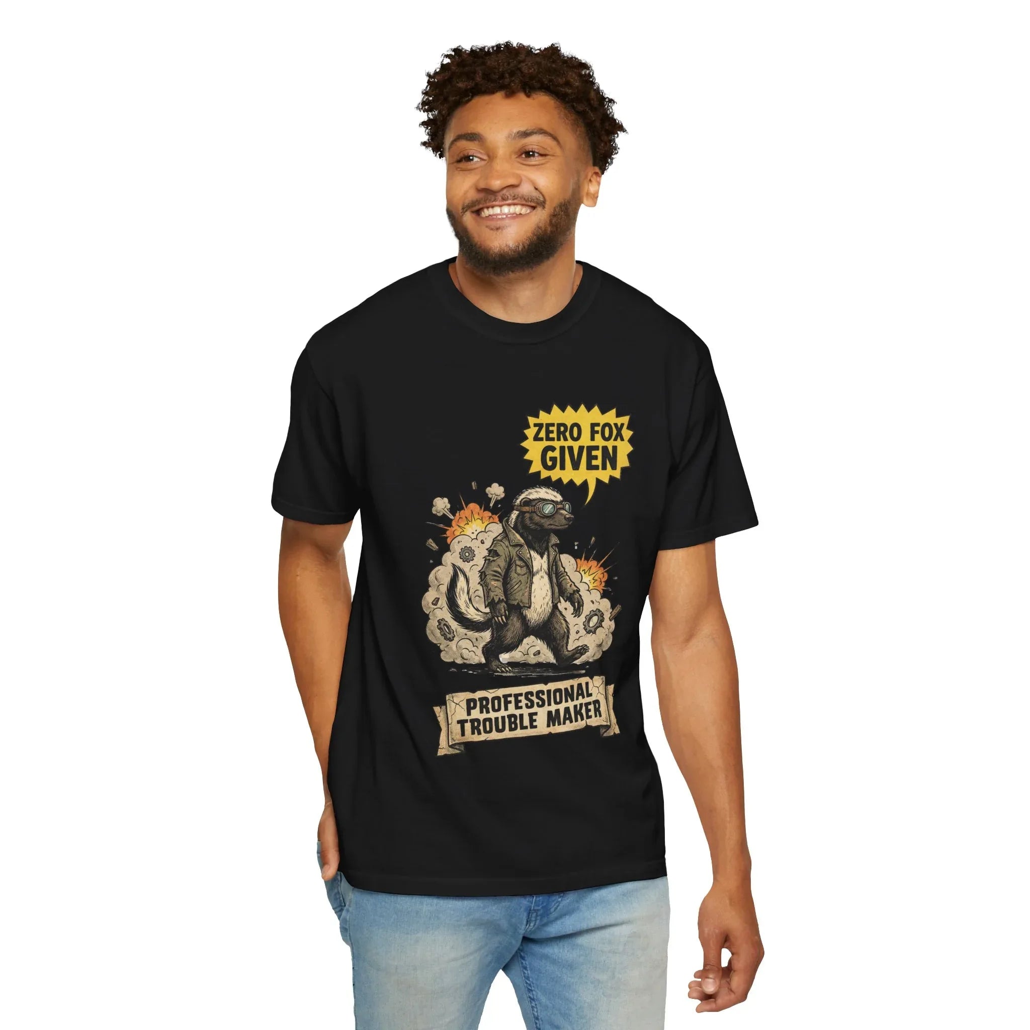 Honey Badger Shirt - "Zero Fox Given" T-Shirt - Professional Trouble Maker - Funny Animal Tee - Vintage Biker Gift - Sarcastic Graphic Top for Rebels