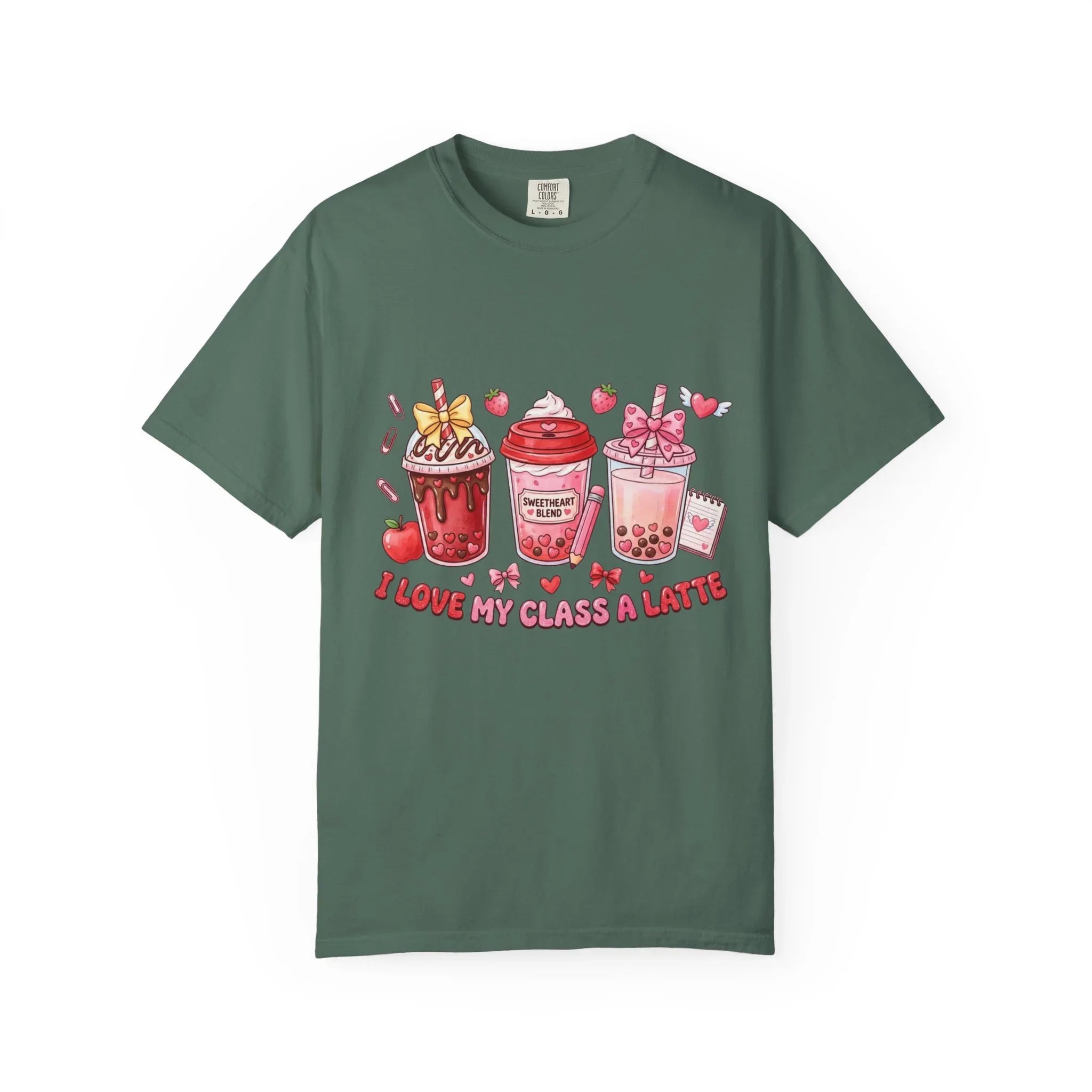 Strawberry Boba Drinks T-Shirt | I Love My Class A Latte Design | Cute Kawaii Bubble Tea Tee | Vintage Foodie Aesthetic Gift Blue Spruce