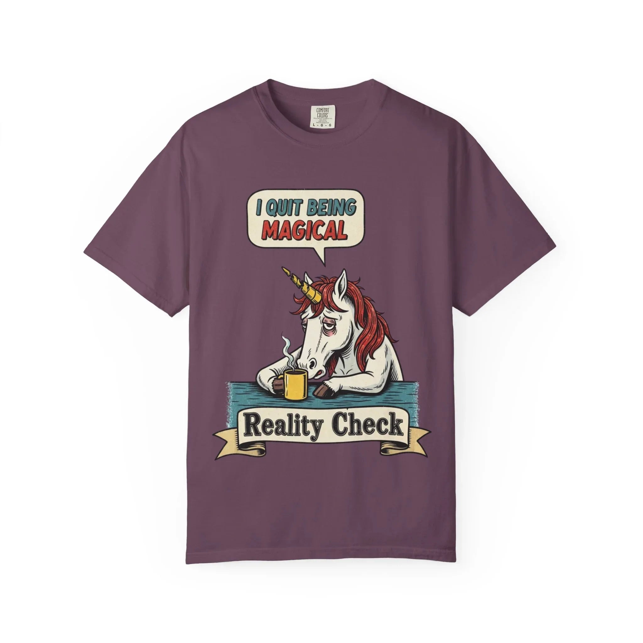 Funny Unicorn Shirt - "I Quit Being Magical" Vintage Graphic Tee - Sarcastic Coffee Lover Gift - Burnout T-Shirt - Reality Check Adulting Humor Top Berry M