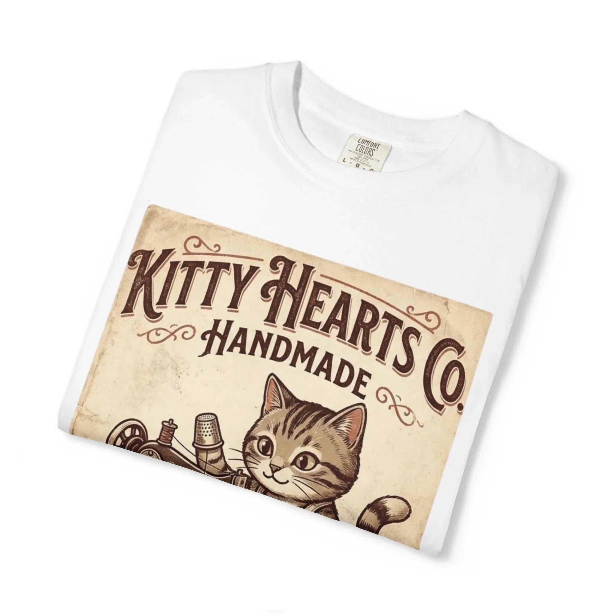 Kitty Hearts Co T-Shirt | Vintage Handmade Cat Sewing Made With Purr Graphic Tee