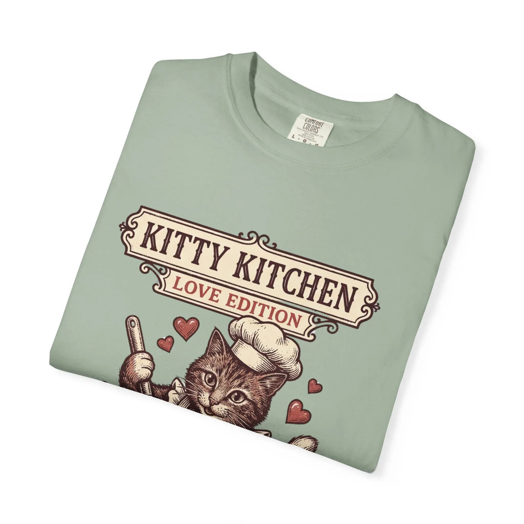 Kitty Kitchen Love T-Shirt | Vintage Cat Chef Whisking You Were Here Graphic Tee