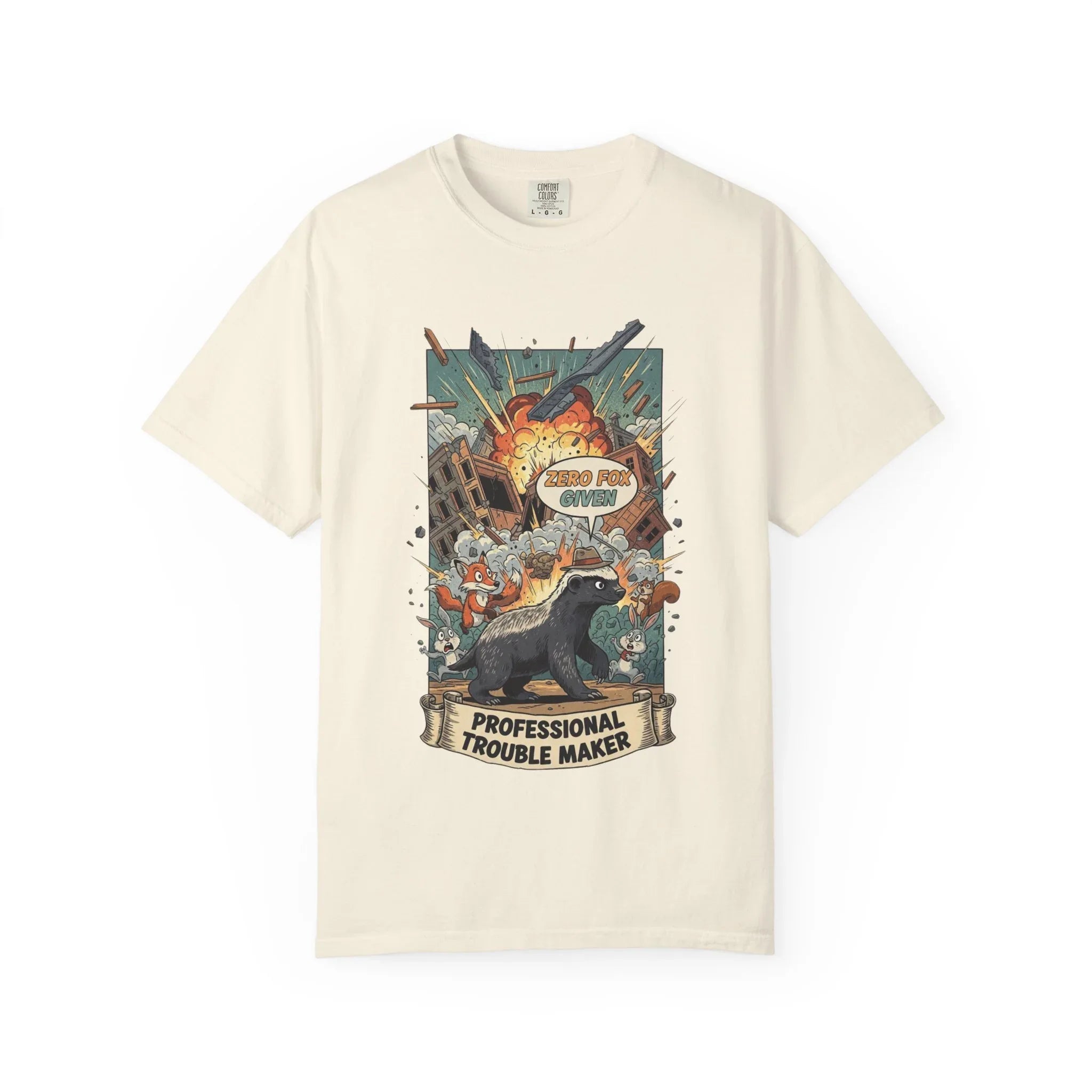 Funny Honey Badger Shirt - "Zero Fox Given" Hoodie - Professional Trouble Maker Tee - Retro Comic Style Graphic - Cool Animal Meme Gift for Sarcastic Men & Women Ivory