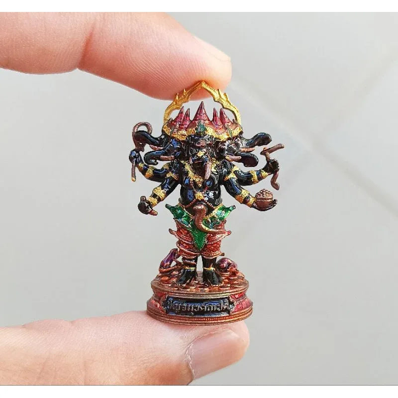 🪙 Ganesha “Five‑Headed Supreme Victory” – Pancha‑Mukha 4‑Arm Success & Obstacle‑Clearing Amulet by Phra Ajarn Liang, Wat Chom Kets, Ayutthaya Black enamel nine metals