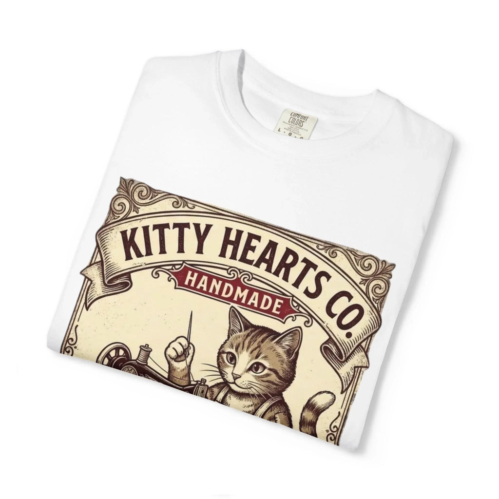 Kitty Hearts Co T-Shirt | Vintage Sewing Cat Made With Purr Graphic Tee | Retro Craft Lover Gift