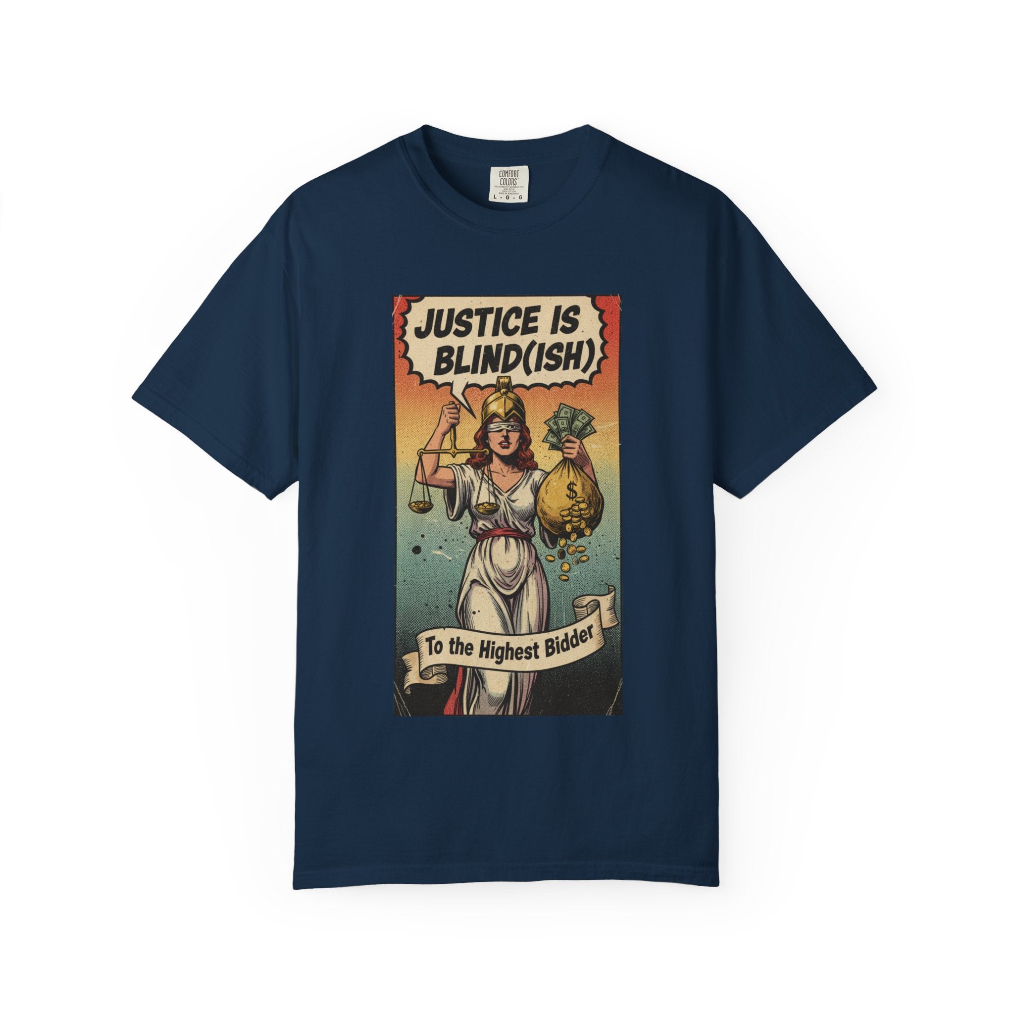 Vintage Satirical T-Shirt | Political Theater & System is Rigged Retro Tee | Sarcastic Dark Humor Shirt | Unisex Premium Cotton Graphic Tee True Navy