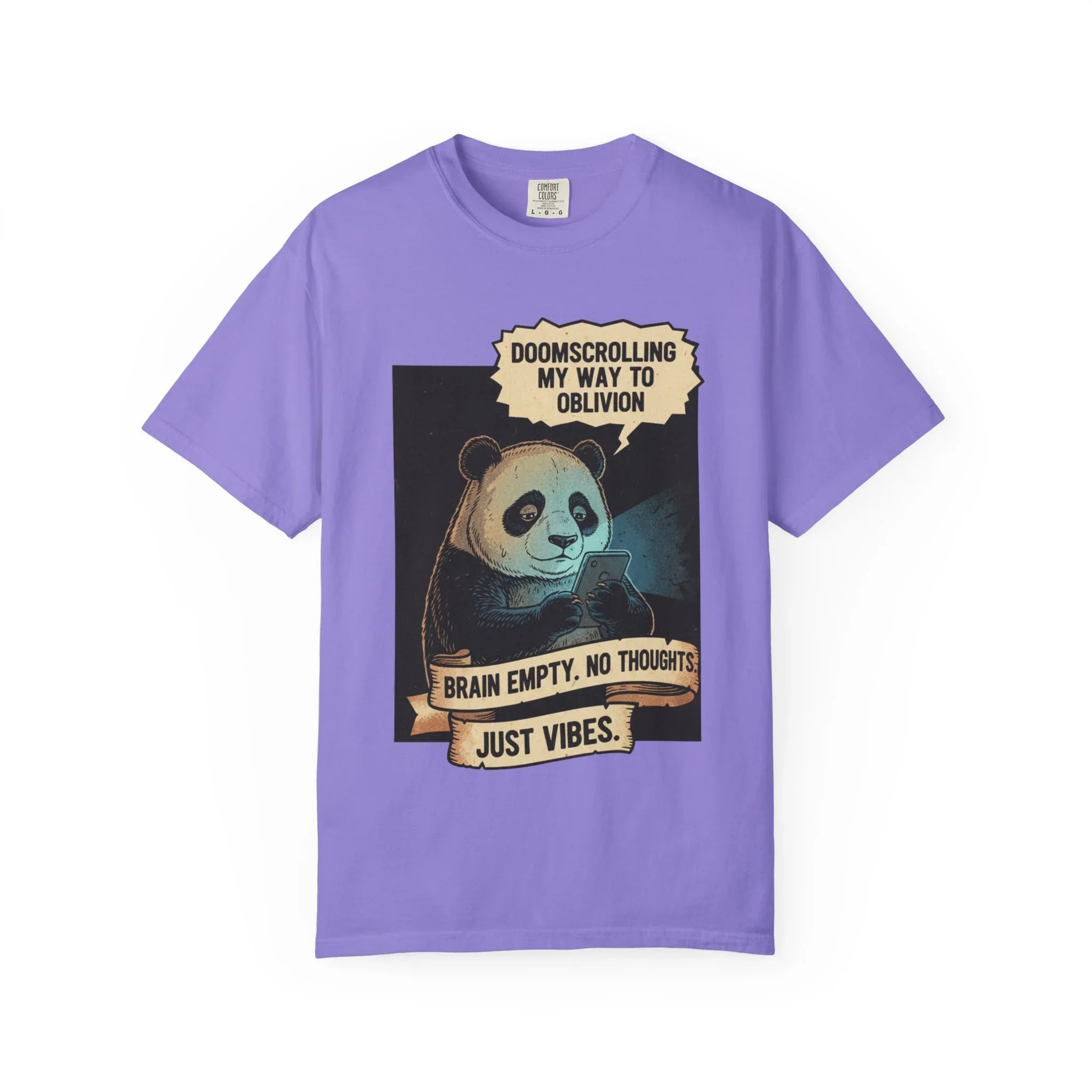 Funny Panda Doomscrolling Shirt Brain Empty No Thoughts Just Vibes Tee Retro Vintage Aesthetic Tshirt Relatable Meme Gift for Introverts Violet
