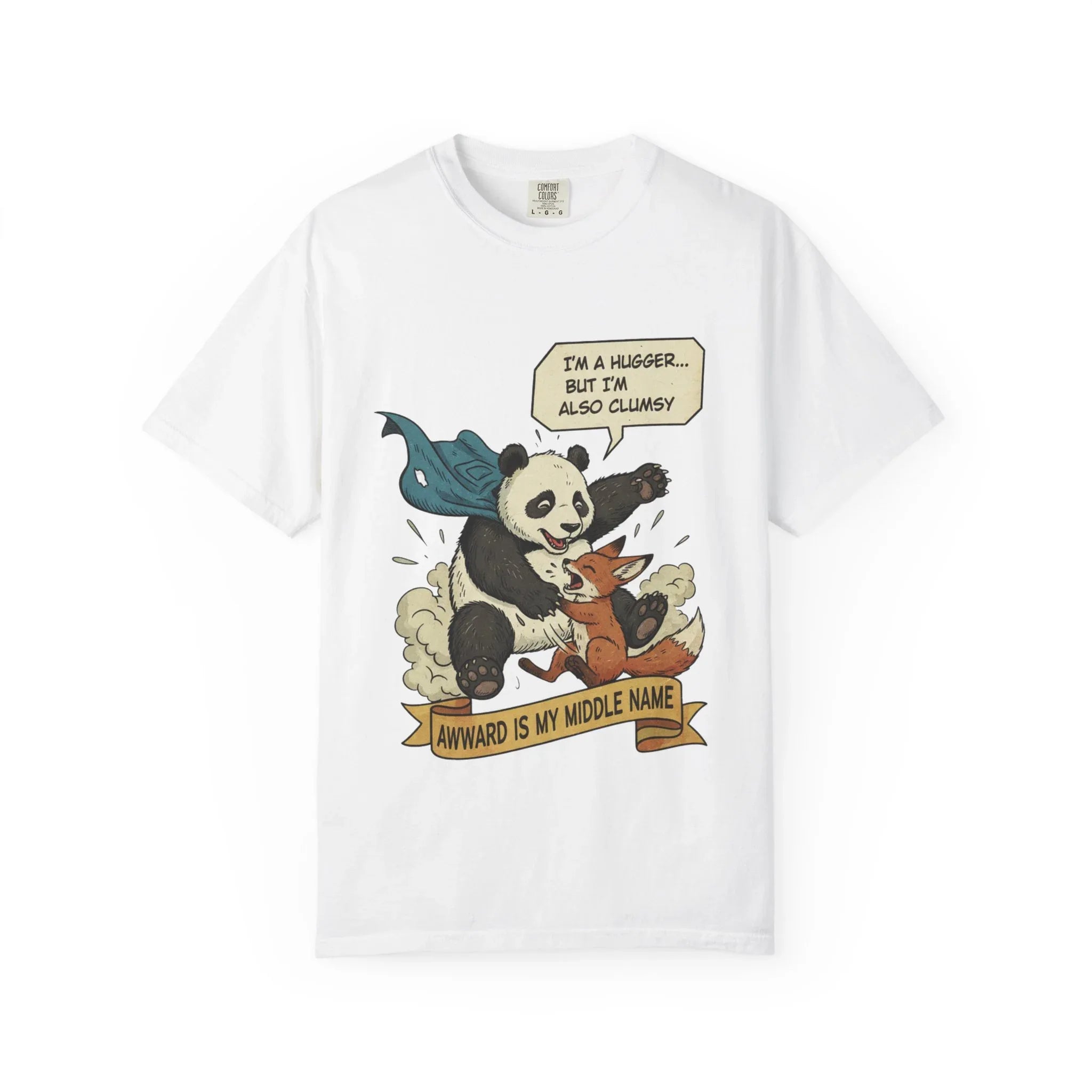 Funny Panda Shirt - Clumsy Fox Tee - Vintage Comic Style "Awward" Gift - Socially Awkward Friendship T-Shirt - Retro Cartoon Graphic Tee White